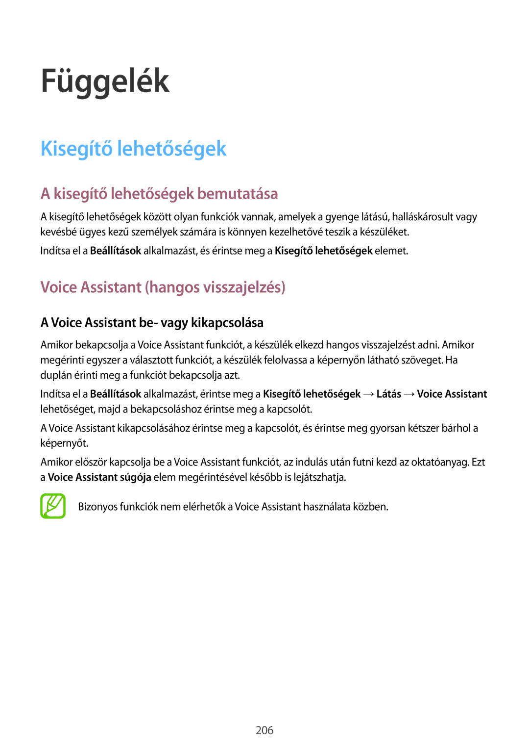 Samsung SM-G955FZVAXEH, SM-G950FZVAXEH, SM-G955FZSAXEH Kisegítő lehetőségek bemutatása, Voice Assistant hangos visszajelzés 