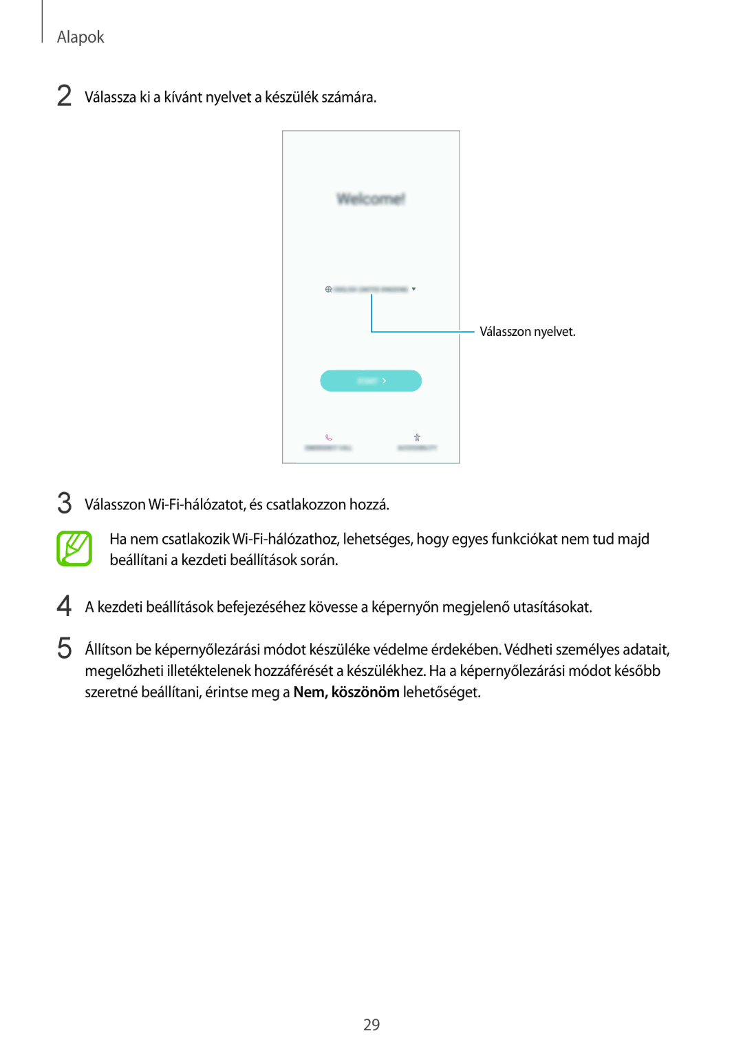 Samsung SM-G950FZSAXEH, SM-G950FZVAXEH, SM-G955FZSAXEH, SM-G955FZVAXEH manual Válassza ki a kívánt nyelvet a készülék számára 