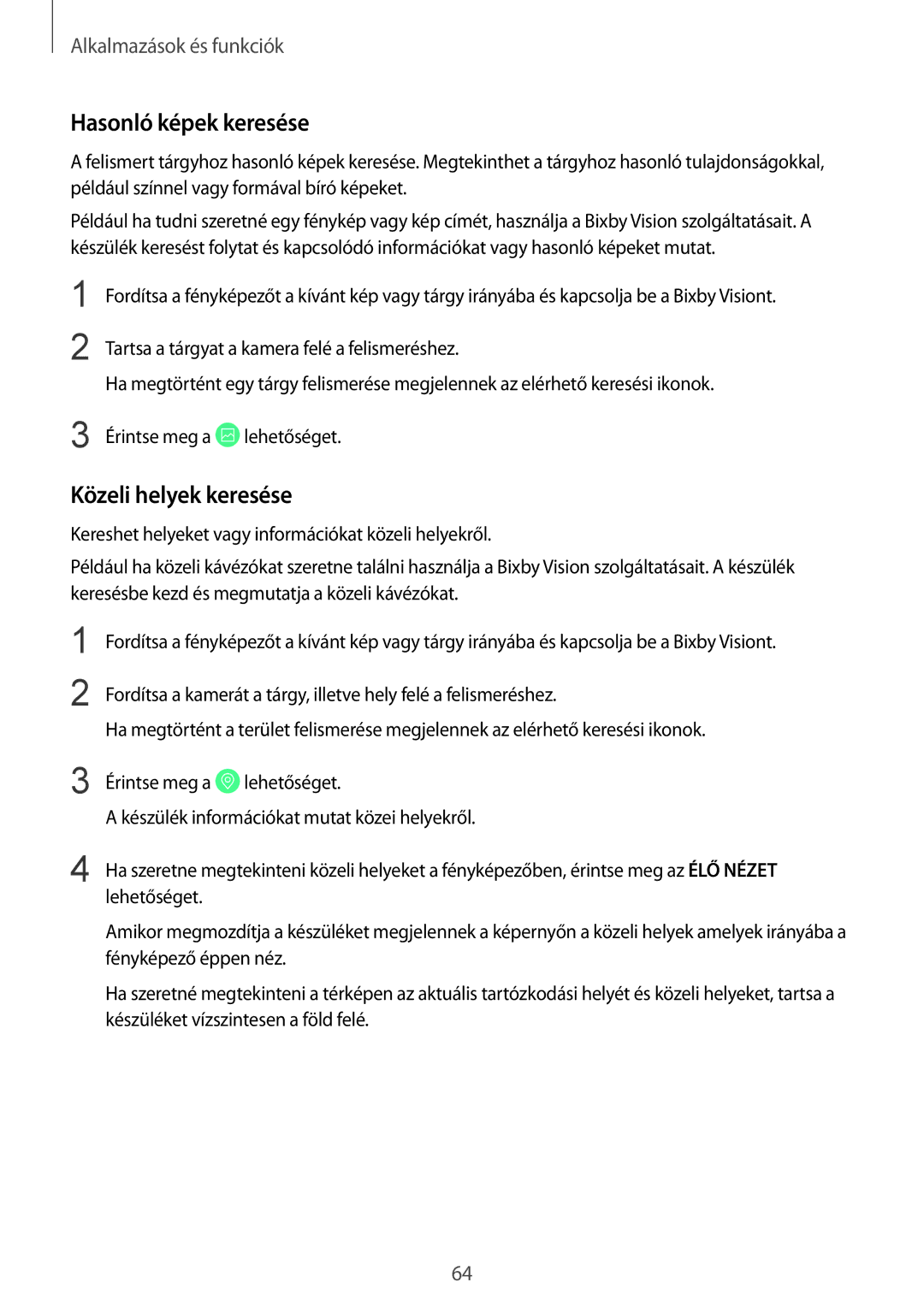 Samsung SM-G950FZKAXEH, SM-G950FZVAXEH, SM-G955FZSAXEH, SM-G955FZVAXEH manual Hasonló képek keresése, Közeli helyek keresése 