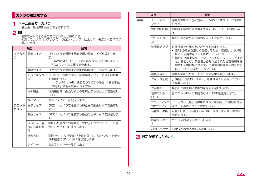 Samsung SM-G955DZSADCM, SM-G955DZKADCM manual カメラの設定をする, 設定が終了したら、 