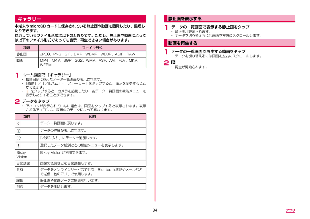 Samsung SM-G955DZSADCM, SM-G955DZKADCM manual ギャラリー, 静止画を表示する, 動画を再生する 