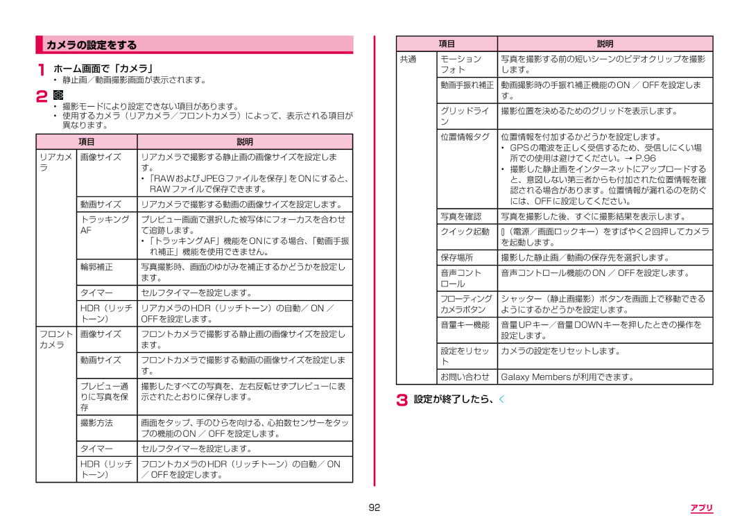 Samsung SM-G955DZSADCM, SM-G955DZKADCM manual カメラの設定をする, 設定が終了したら、 