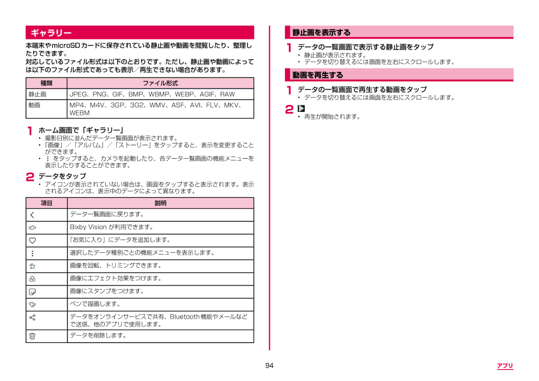 Samsung SM-G955DZSADCM, SM-G955DZKADCM manual ギャラリー, 静止画を表示する, 動画を再生する 