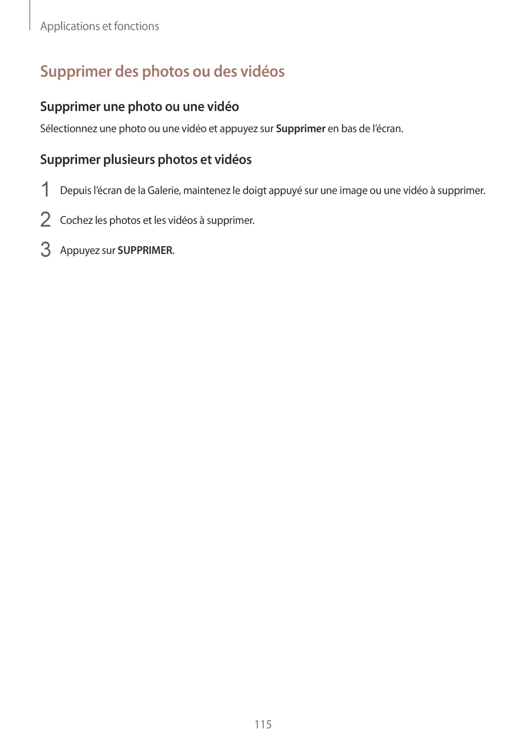 Samsung SM-G955FZIAXEF, SM-G955FZBAXEF, SM-G955FZVAXEF Supprimer des photos ou des vidéos, Supprimer une photo ou une vidéo 