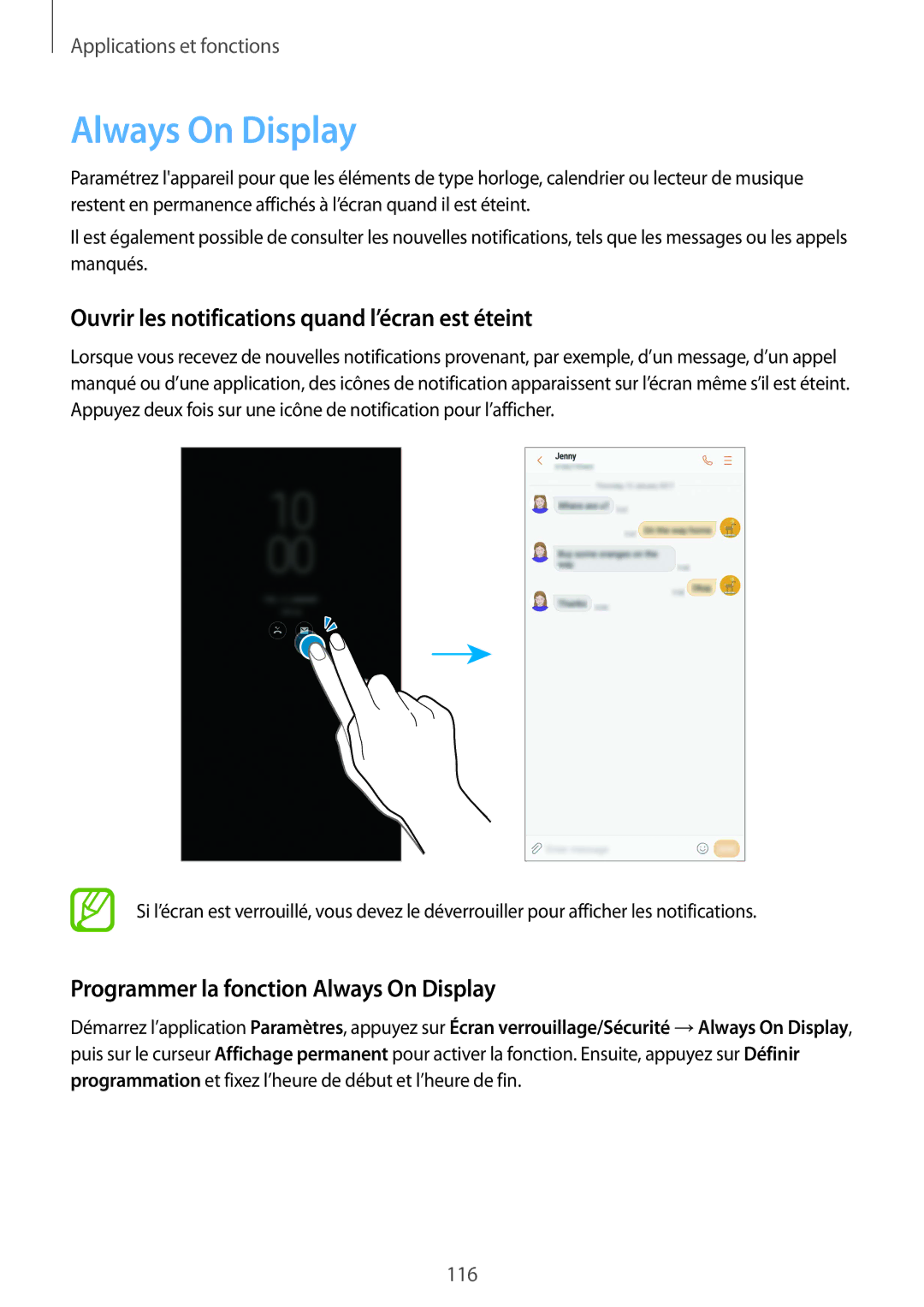 Samsung SM-G950FZKAXEF, SM-G955FZBAXEF, SM-G955FZVAXEF Always On Display, Ouvrir les notifications quand l’écran est éteint 