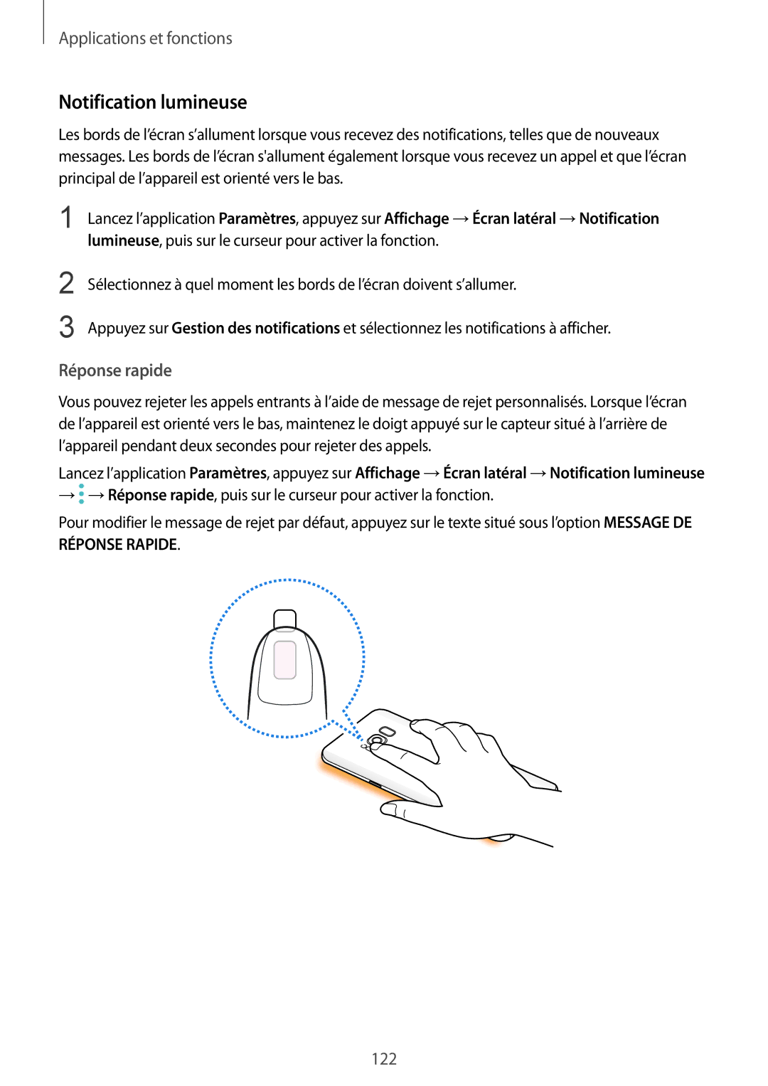 Samsung SM-G955FZVAXEF, SM-G955FZBAXEF, SM-G950FZSAXEF, SM-G955FZSAXEF, SM-G955FZKAXEF Notification lumineuse, Réponse rapide 