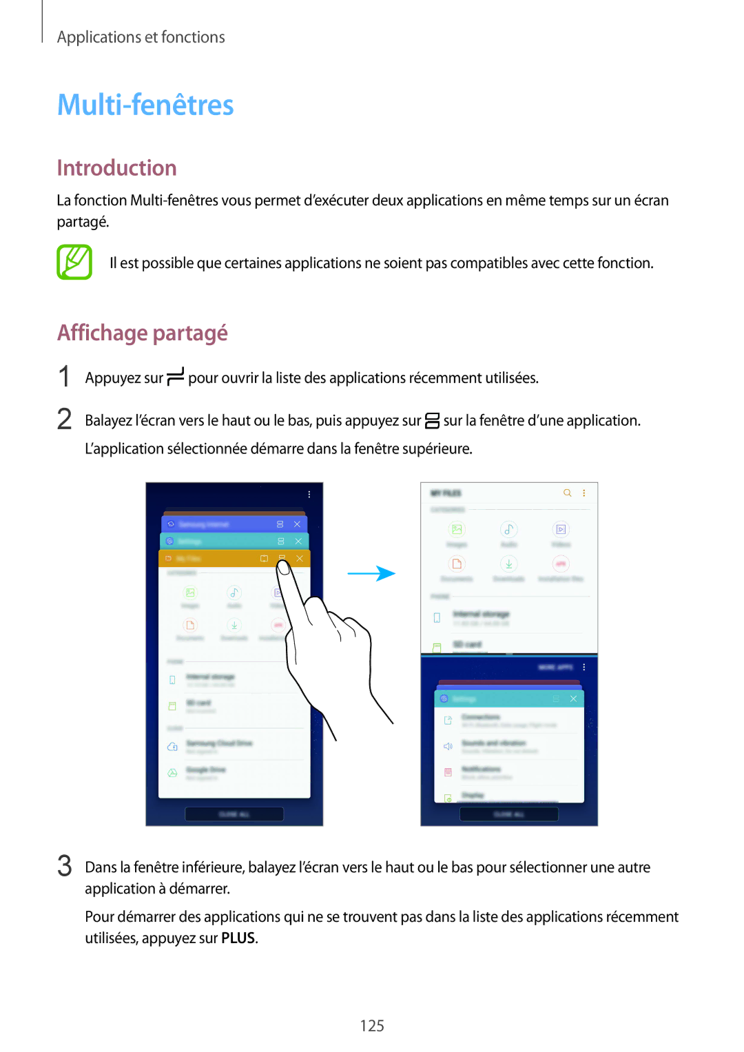 Samsung SM-G955FZKAXEF, SM-G955FZBAXEF, SM-G955FZVAXEF, SM-G950FZSAXEF, SM-G955FZSAXEF manual Multi-fenêtres, Affichage partagé 