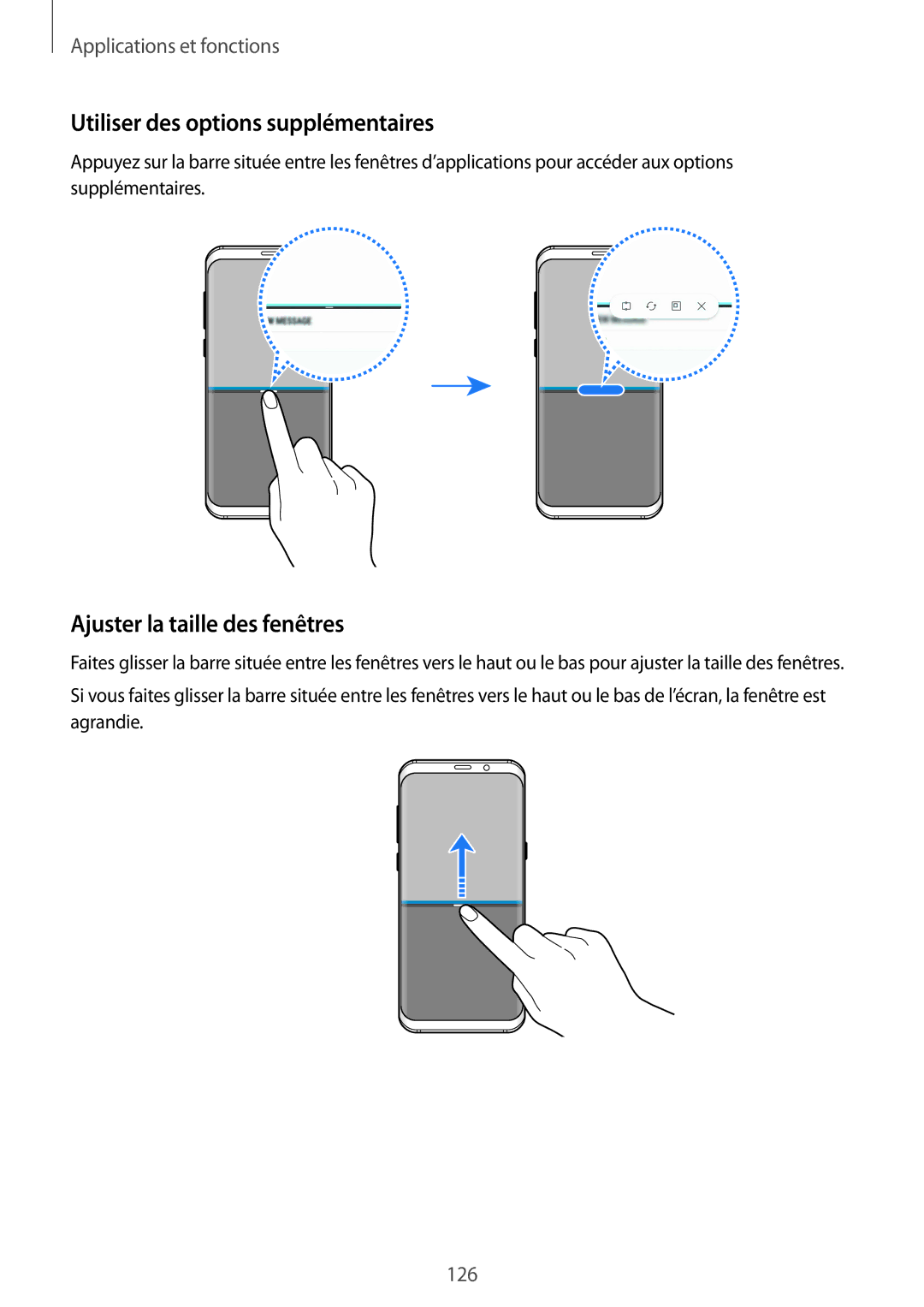 Samsung SM-G955FZIAXEF, SM-G955FZBAXEF, SM-G955FZVAXEF Utiliser des options supplémentaires, Ajuster la taille des fenêtres 