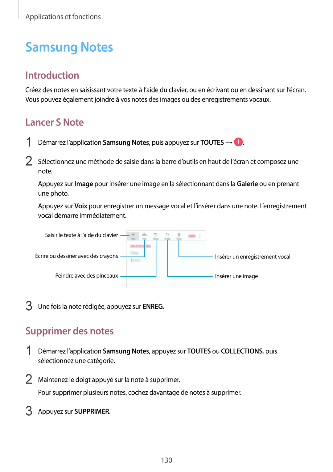 Samsung SM-G955FZKDXEF, SM-G955FZBAXEF, SM-G955FZVAXEF, SM-G950FZSAXEF Samsung Notes, Lancer S Note, Supprimer des notes 