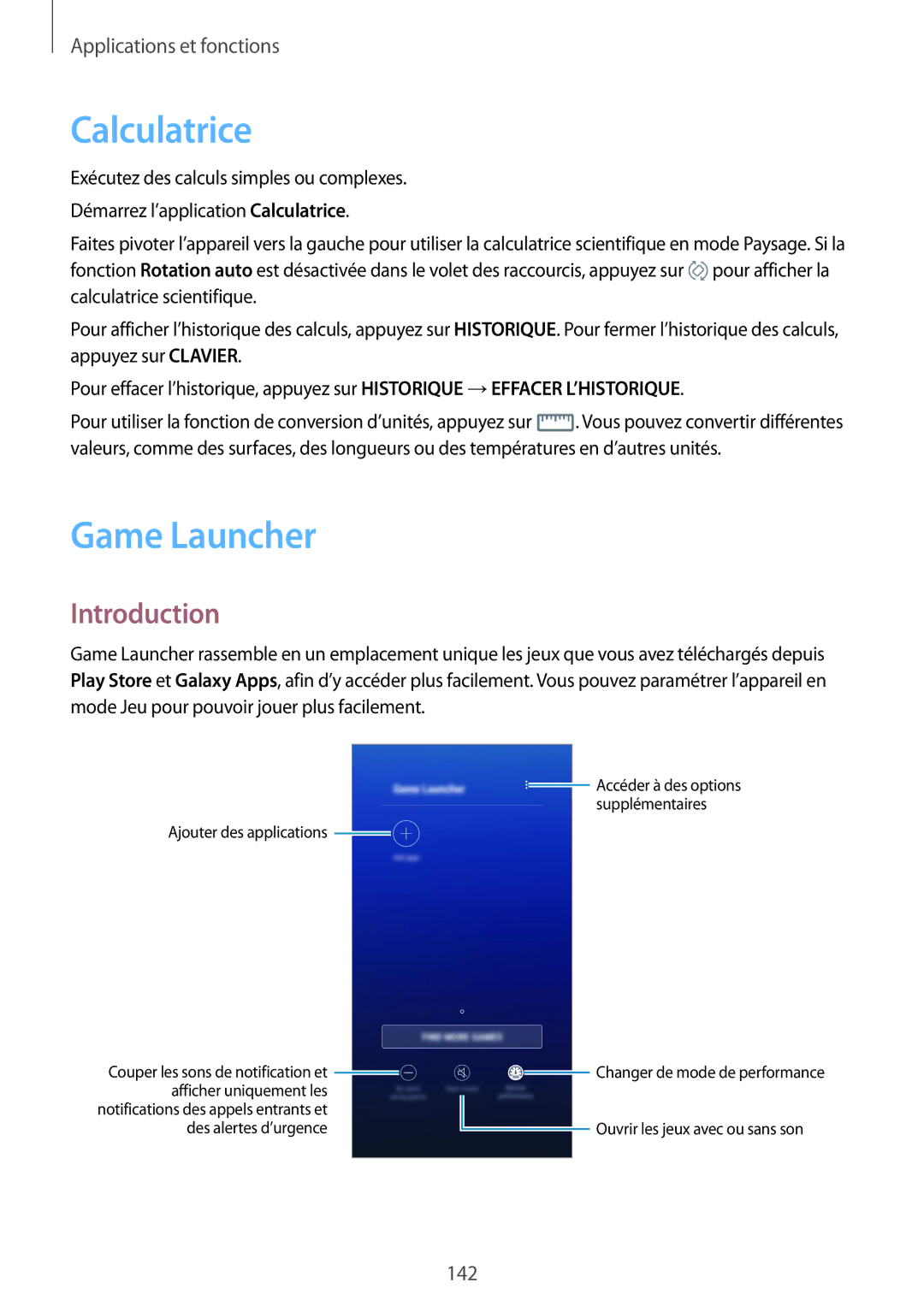 Samsung SM-G950FZBAXEF, SM-G955FZBAXEF, SM-G955FZVAXEF, SM-G950FZSAXEF, SM-G955FZSAXEF manual Calculatrice, Game Launcher 