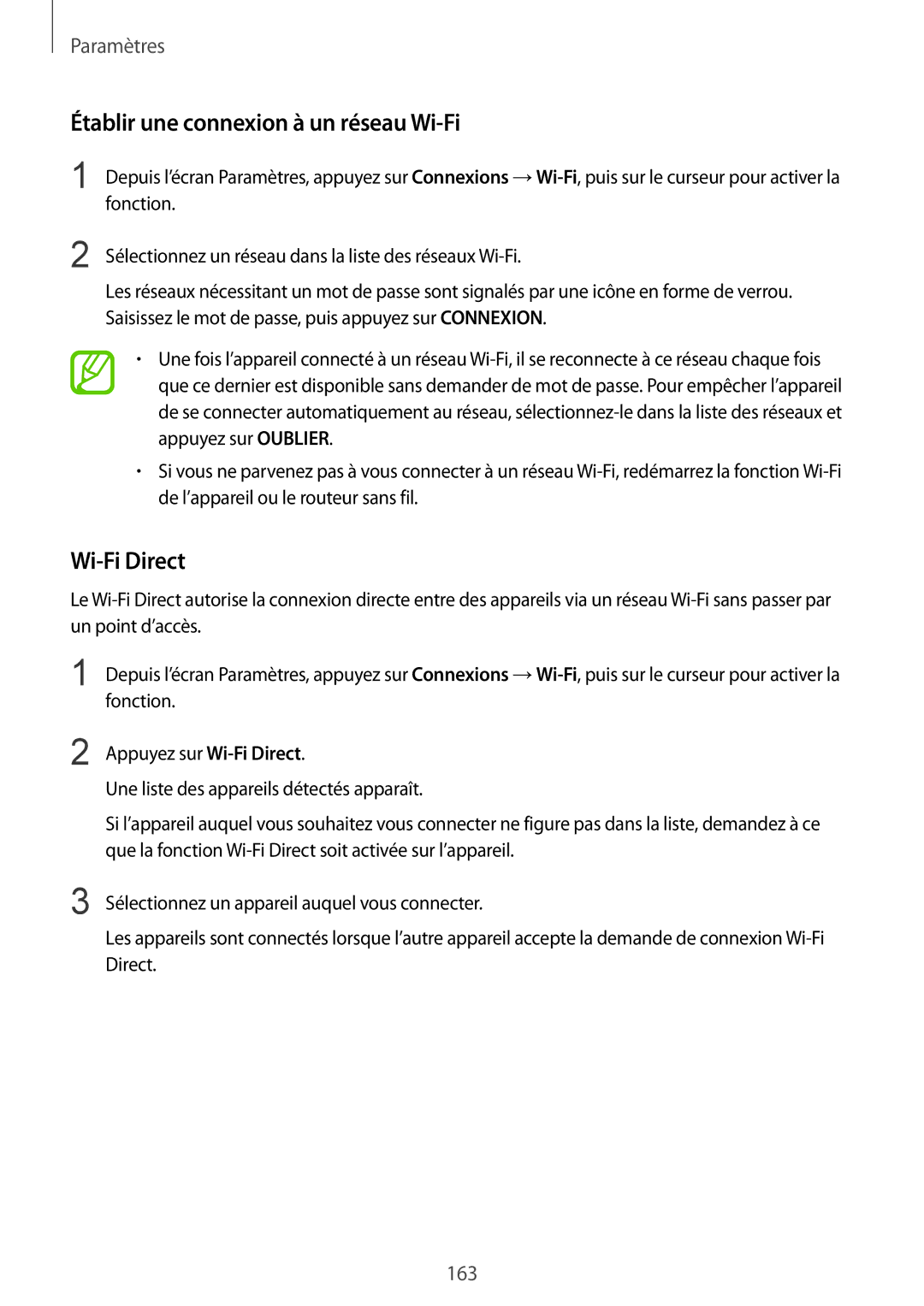 Samsung SM-G955FZKDXEF, SM-G955FZBAXEF, SM-G955FZVAXEF, SM-G950FZSAXEF Établir une connexion à un réseau Wi-Fi, Wi-Fi Direct 