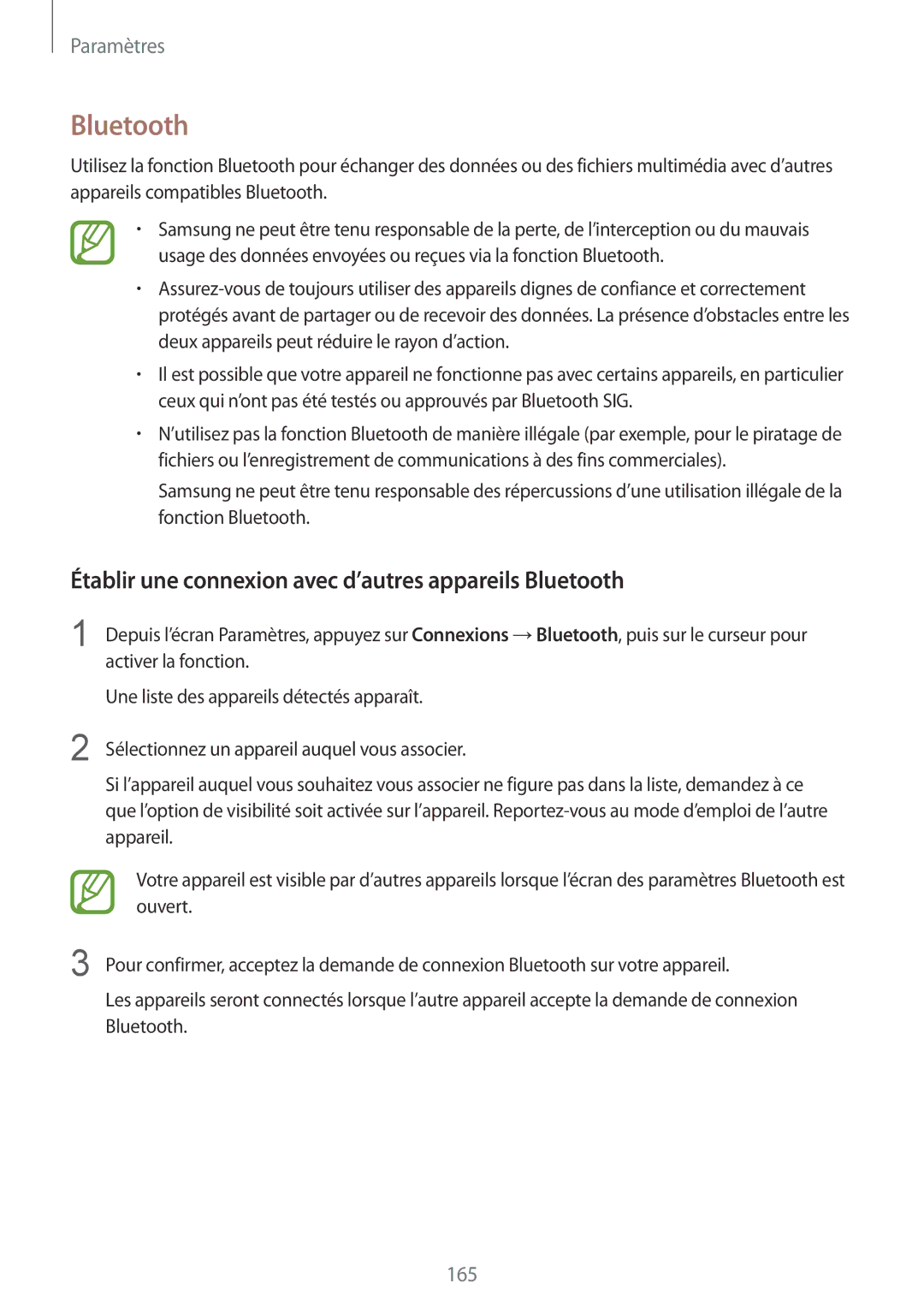 Samsung SM-G955FZBAXEF, SM-G955FZVAXEF, SM-G950FZSAXEF manual Établir une connexion avec d’autres appareils Bluetooth 