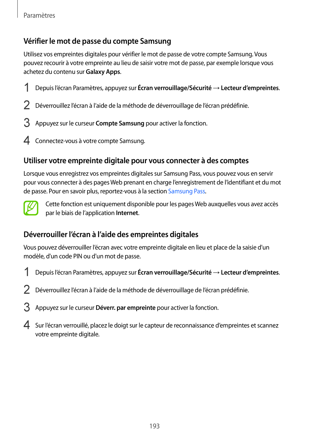 Samsung SM-G950FZKAXEF Vérifier le mot de passe du compte Samsung, Déverrouiller l’écran à l’aide des empreintes digitales 