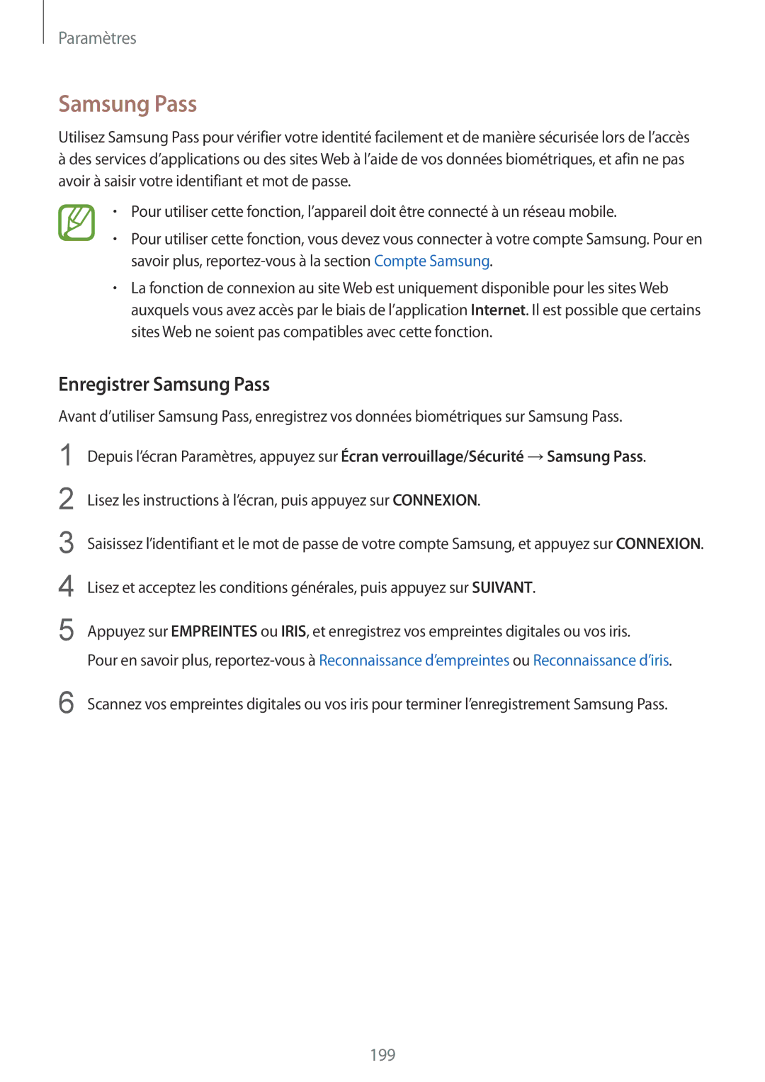 Samsung SM-G955FZVAXEF, SM-G955FZBAXEF, SM-G950FZSAXEF, SM-G955FZSAXEF, SM-G955FZKAXEF manual Enregistrer Samsung Pass 