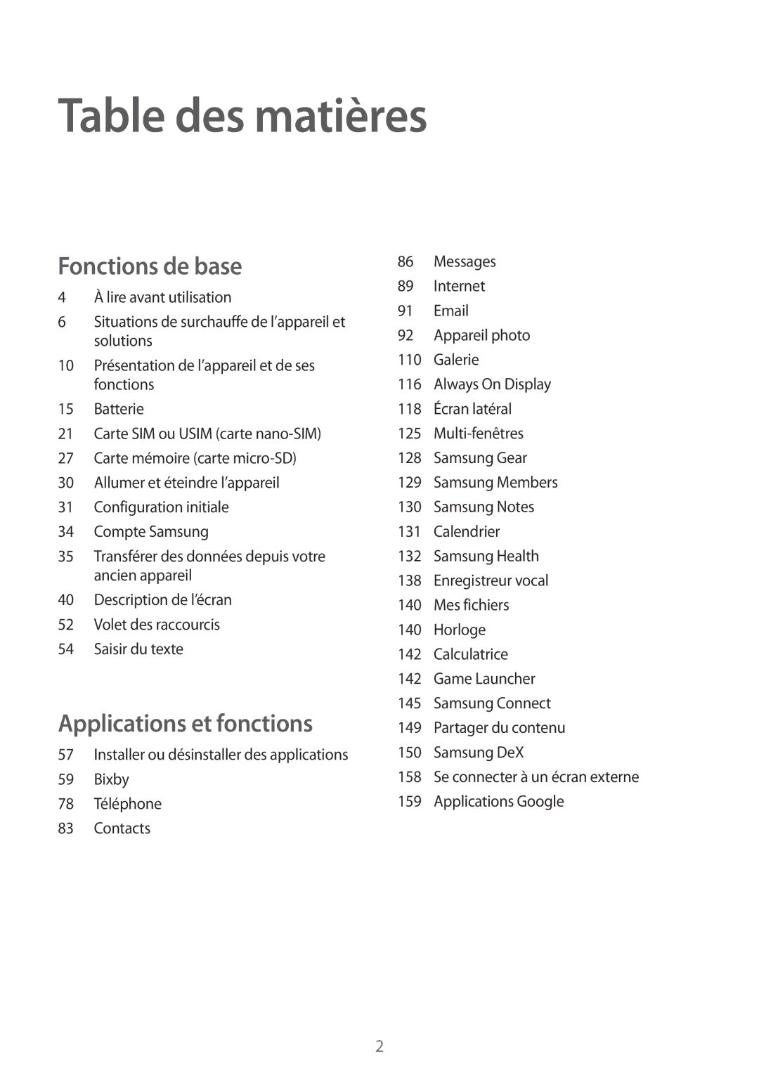 Samsung SM-G950FZSAXEF, SM-G955FZBAXEF, SM-G955FZVAXEF, SM-G955FZSAXEF, SM-G955FZKAXEF, SM-G955FZIAXEF manual Table des matières 