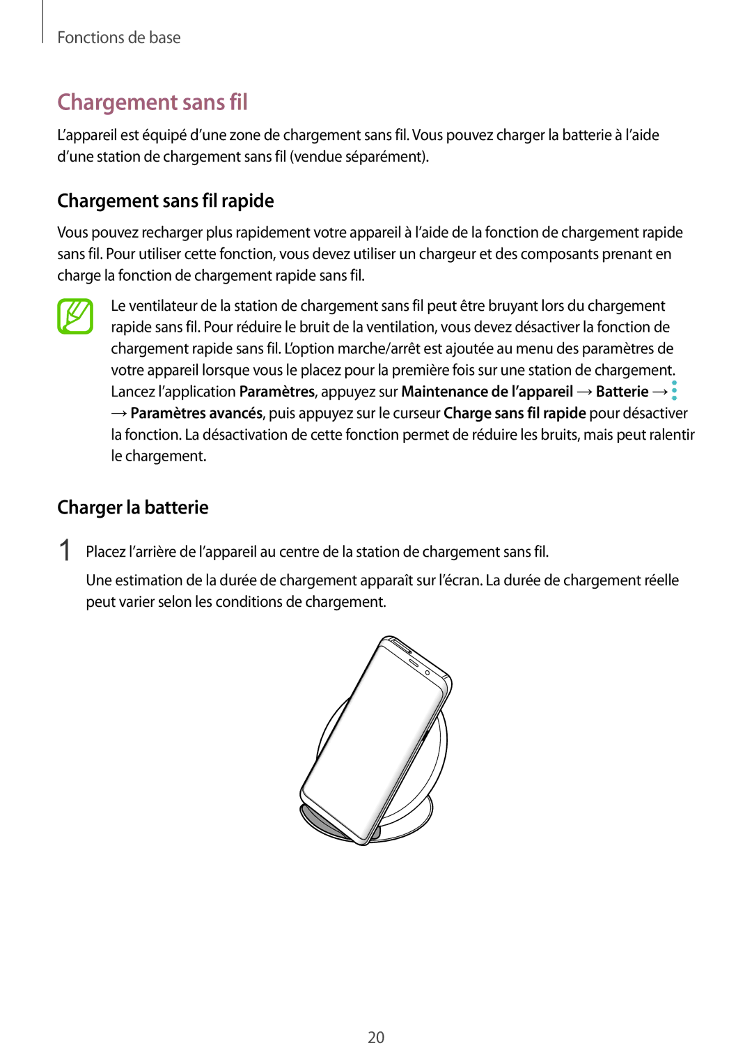 Samsung SM-G955FZKDXEF, SM-G955FZBAXEF, SM-G955FZVAXEF, SM-G950FZSAXEF Chargement sans fil rapide, Charger la batterie 