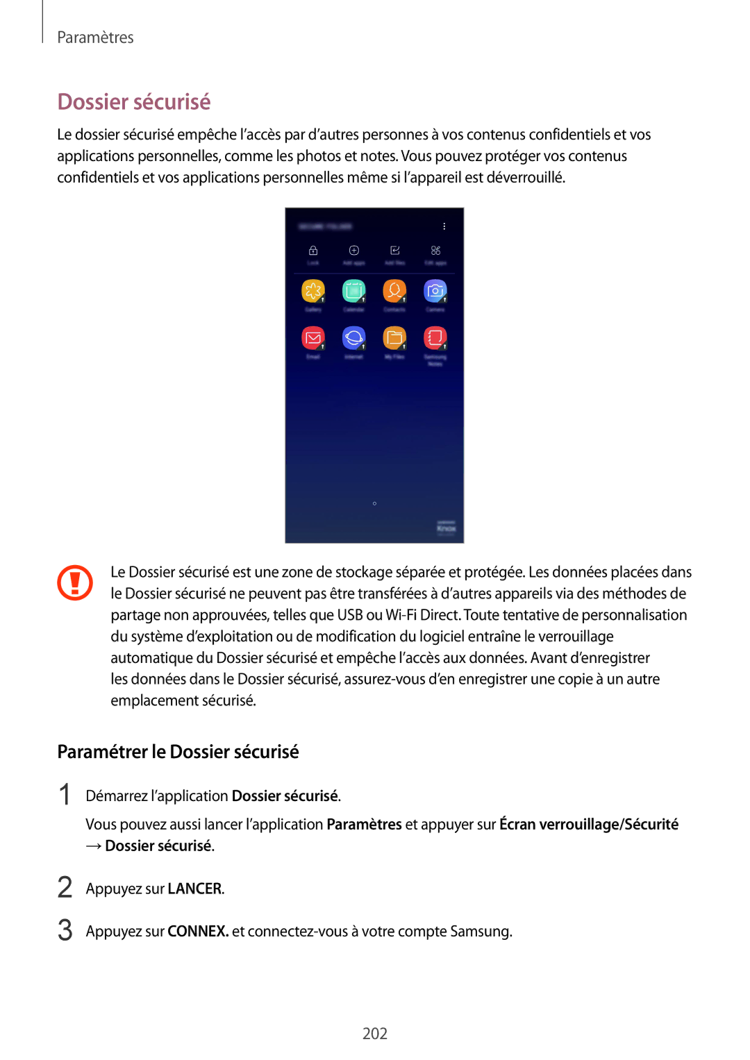 Samsung SM-G955FZKAXEF, SM-G955FZBAXEF, SM-G955FZVAXEF manual Paramétrer le Dossier sécurisé, → Dossier sécurisé 