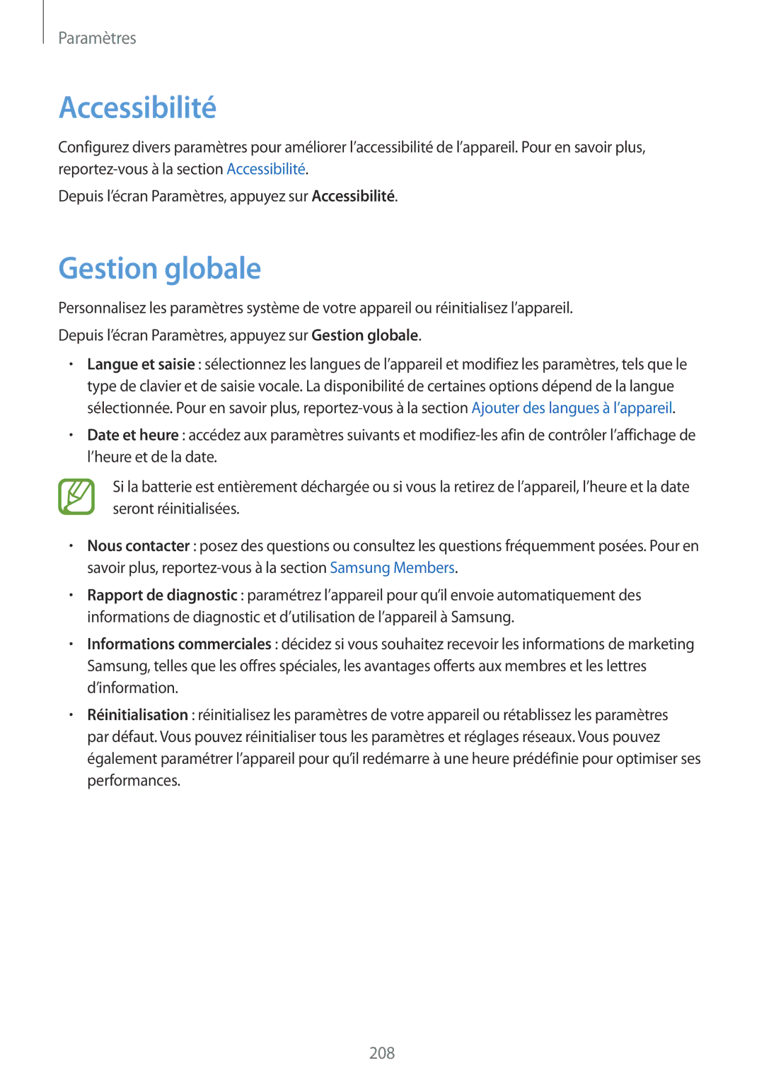 Samsung SM-G950FZBAXEF, SM-G955FZBAXEF, SM-G955FZVAXEF, SM-G950FZSAXEF, SM-G955FZSAXEF manual Accessibilité, Gestion globale 