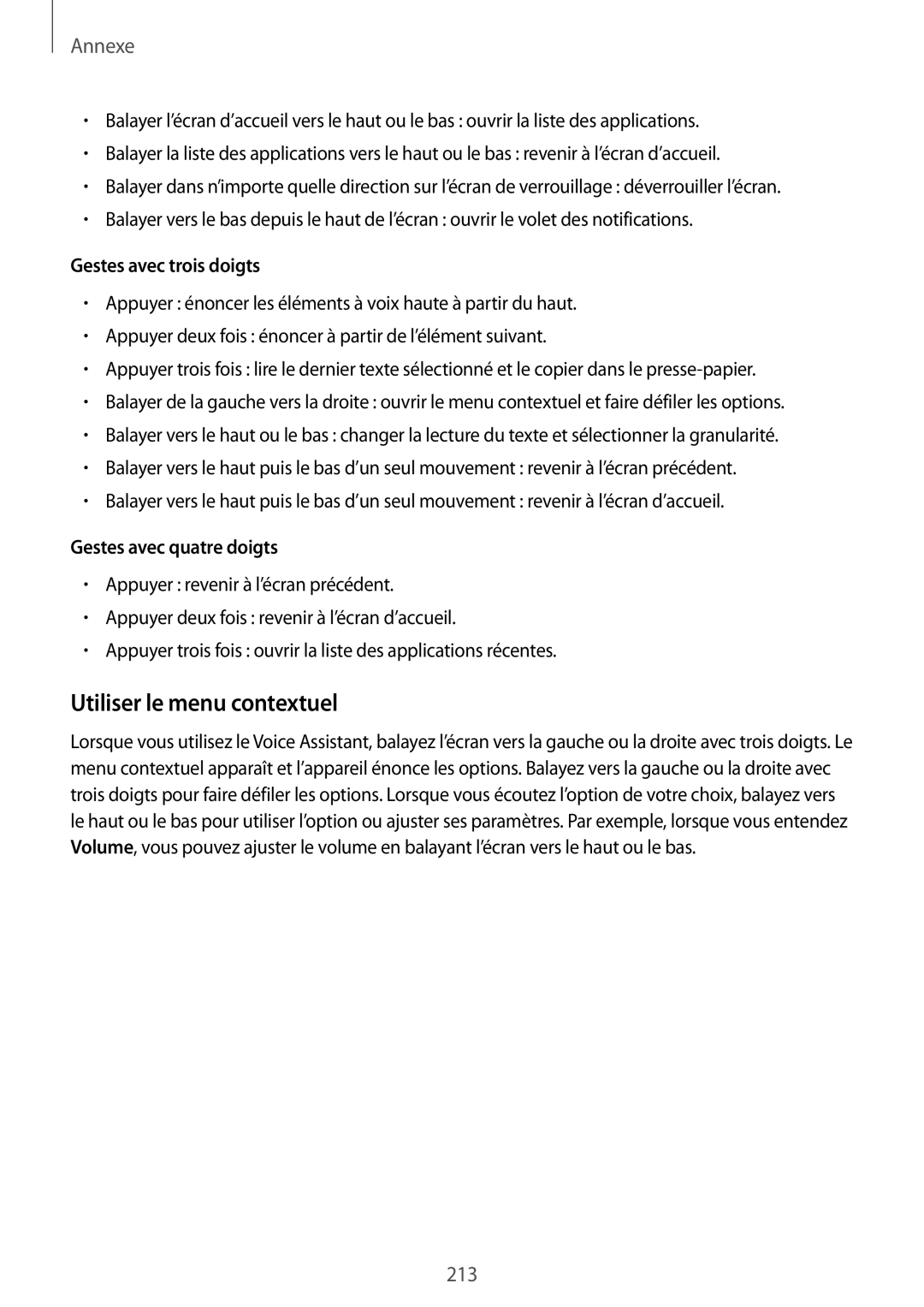 Samsung SM-G955FZKAXEF, SM-G955FZBAXEF Utiliser le menu contextuel, Gestes avec trois doigts, Gestes avec quatre doigts 