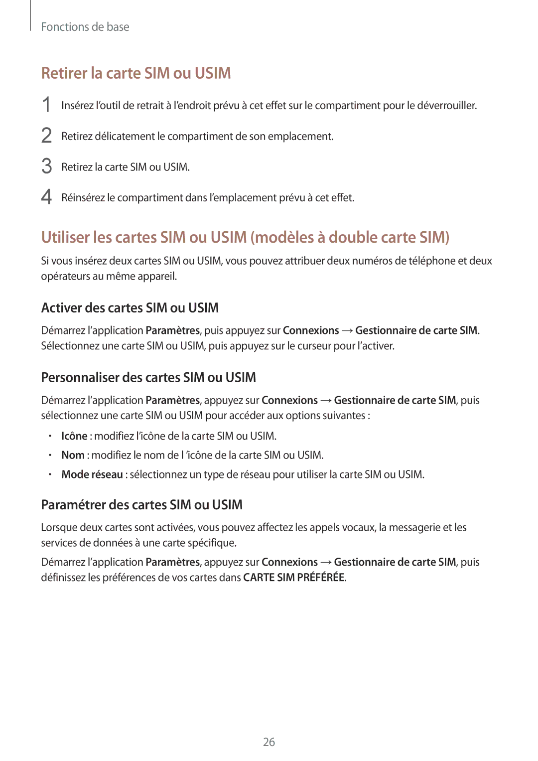 Samsung SM-G955FZKAXEF manual Retirer la carte SIM ou Usim, Utiliser les cartes SIM ou Usim modèles à double carte SIM 