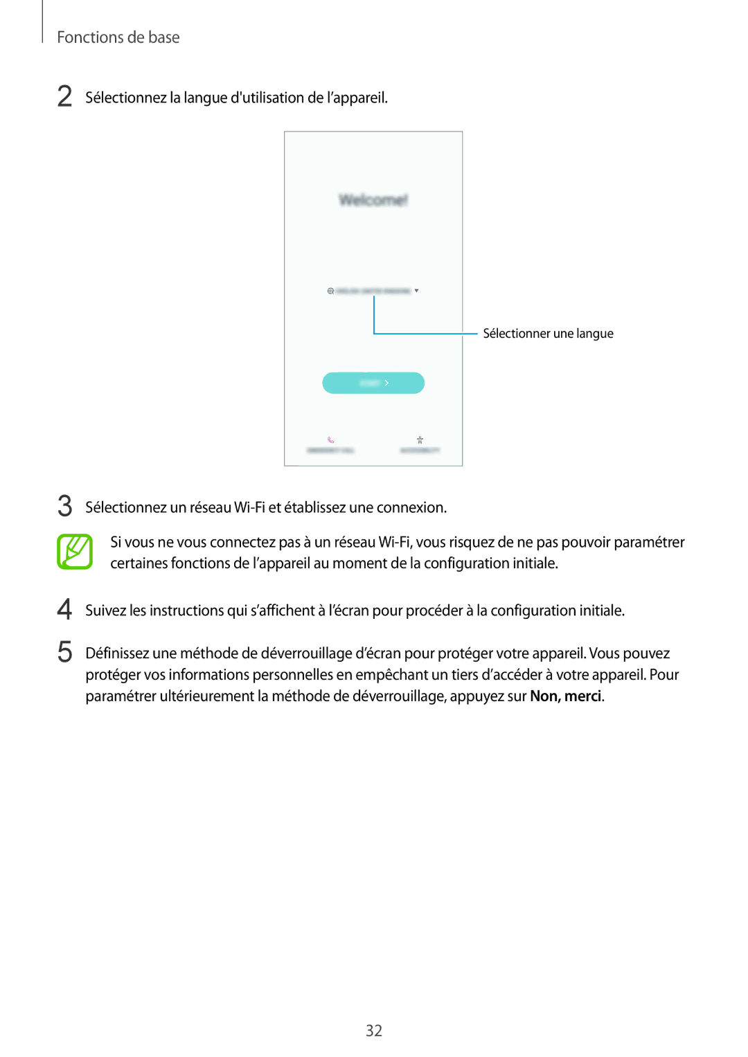 Samsung SM-G950FZBAXEF, SM-G955FZBAXEF, SM-G955FZVAXEF, SM-G950FZSAXEF Sélectionnez la langue dutilisation de l’appareil 