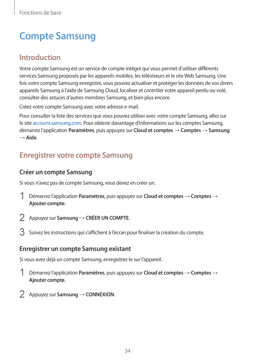 Samsung SM-G955FZVAXEF manual Compte Samsung, Introduction, Enregistrer votre compte Samsung, Créer un compte Samsung 