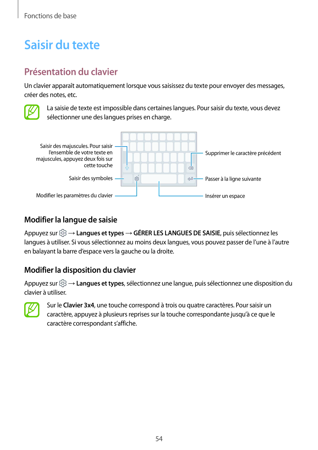 Samsung SM-G950FZBAXEF, SM-G955FZBAXEF manual Saisir du texte, Présentation du clavier, Modifier la langue de saisie 