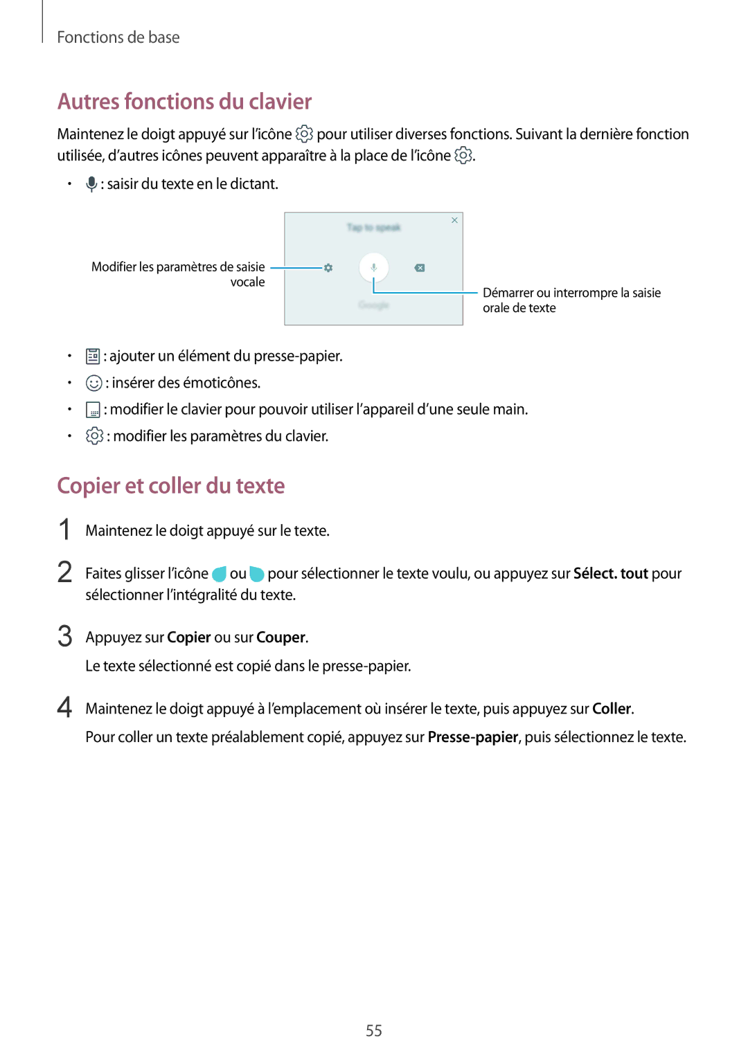 Samsung SM-G955FZBAXEF, SM-G955FZVAXEF, SM-G950FZSAXEF manual Autres fonctions du clavier, Copier et coller du texte 