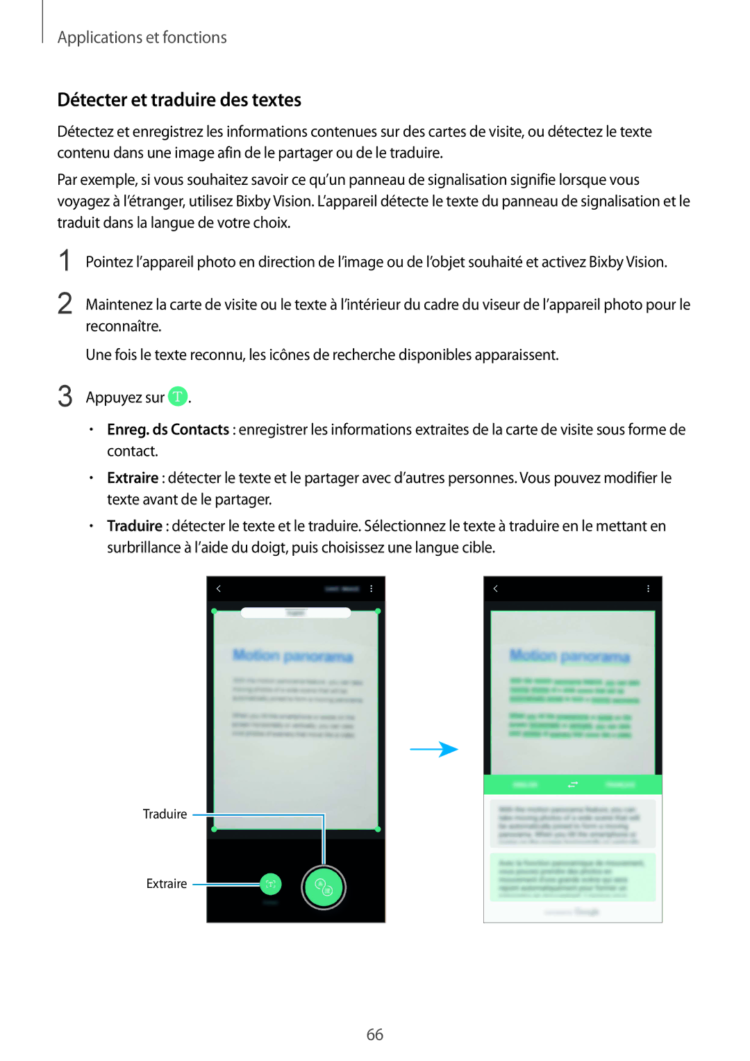 Samsung SM-G955FZBAXEF, SM-G955FZVAXEF, SM-G950FZSAXEF, SM-G955FZSAXEF, SM-G955FZKAXEF manual Détecter et traduire des textes 