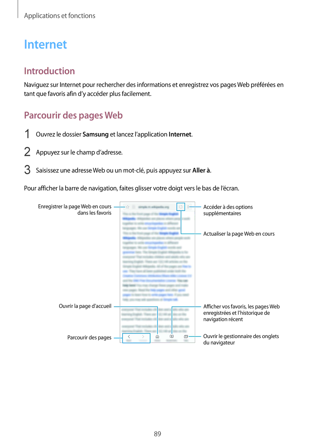 Samsung SM-G955FZVAXEF, SM-G955FZBAXEF, SM-G950FZSAXEF, SM-G955FZSAXEF, SM-G955FZKAXEF manual Internet, Parcourir des pages Web 