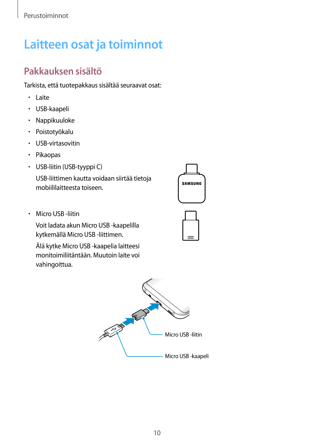 Samsung SM-G955FZSANEE, SM-G955FZIANEE, SM-G955FZKANEE, SM-G950FZVANEE manual Laitteen osat ja toiminnot, Pakkauksen sisältö 