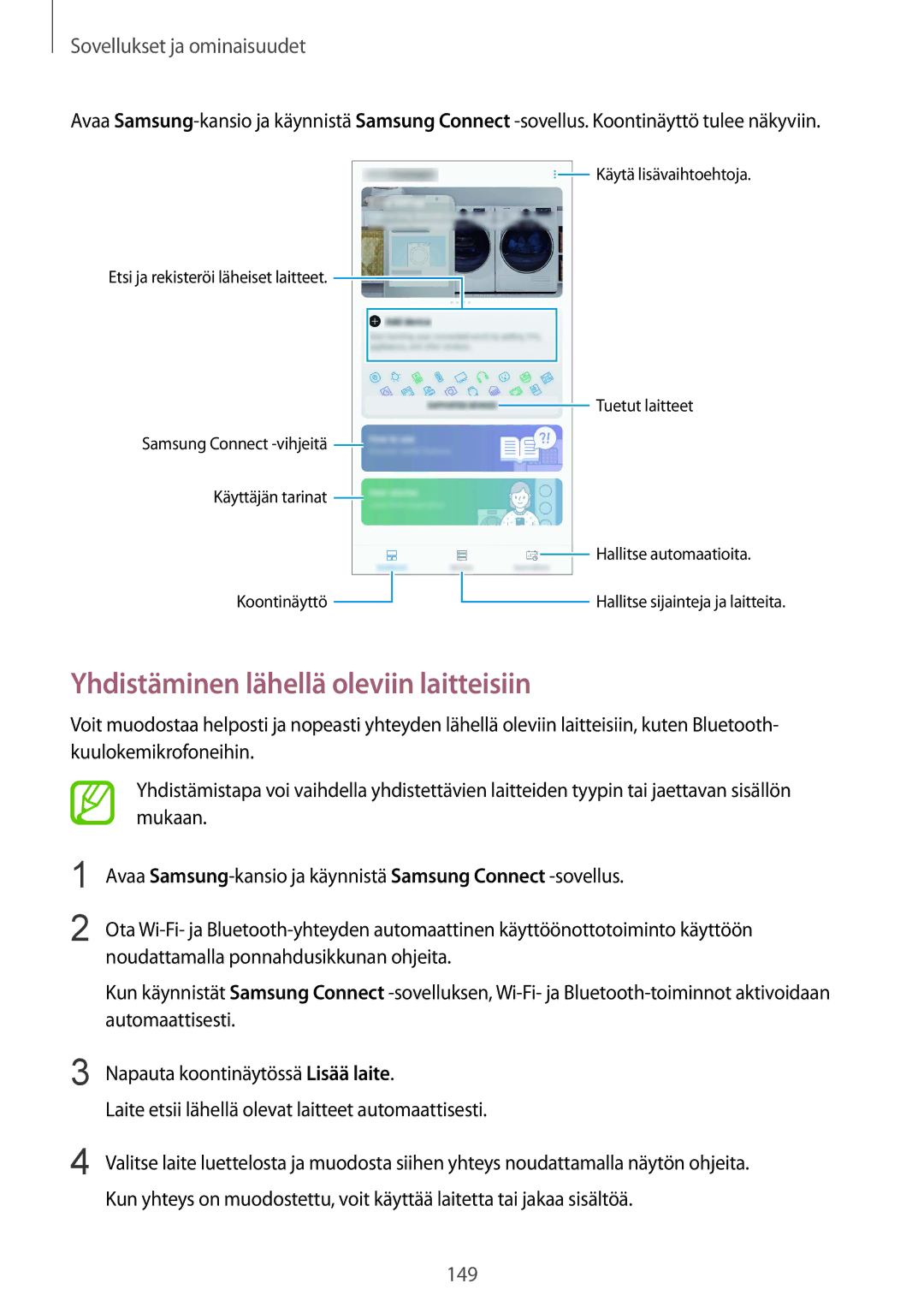 Samsung SM-G955FZVANEE, SM-G955FZIANEE, SM-G955FZKANEE, SM-G955FZSANEE manual Yhdistäminen lähellä oleviin laitteisiin 