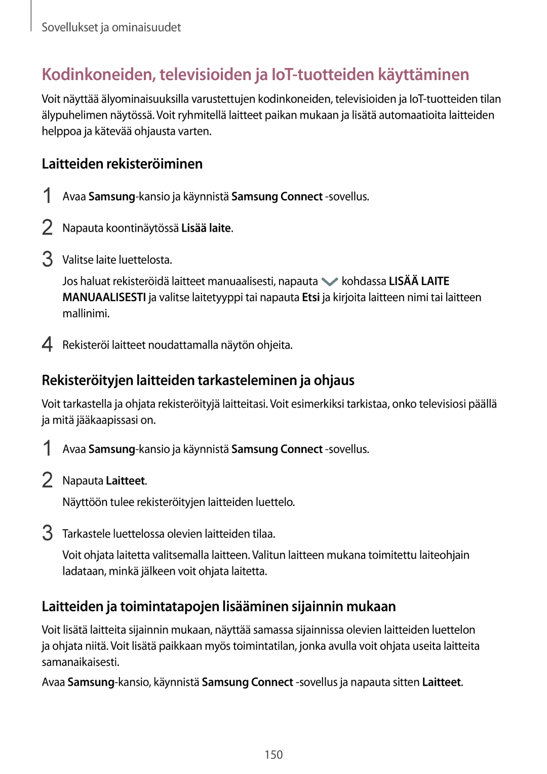 Samsung SM-G950FZKANEE, SM-G955FZIANEE Laitteiden rekisteröiminen, Rekisteröityjen laitteiden tarkasteleminen ja ohjaus 