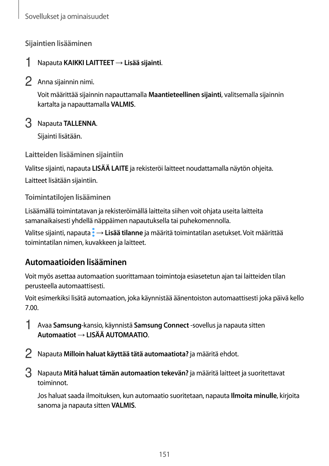 Samsung SM-G950FZSANEE, SM-G955FZIANEE Automaatioiden lisääminen, Sijaintien lisääminen, Laitteiden lisääminen sijaintiin 