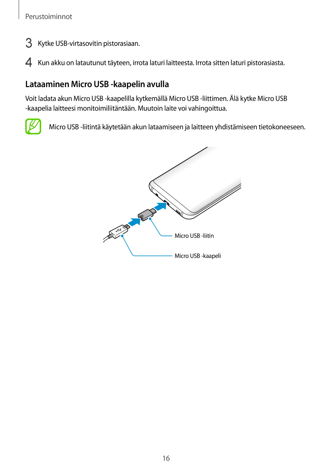 Samsung SM-G955FZIANEE, SM-G955FZKANEE, SM-G955FZSANEE, SM-G950FZVANEE, SM-G950FZIANEE Lataaminen Micro USB -kaapelin avulla 