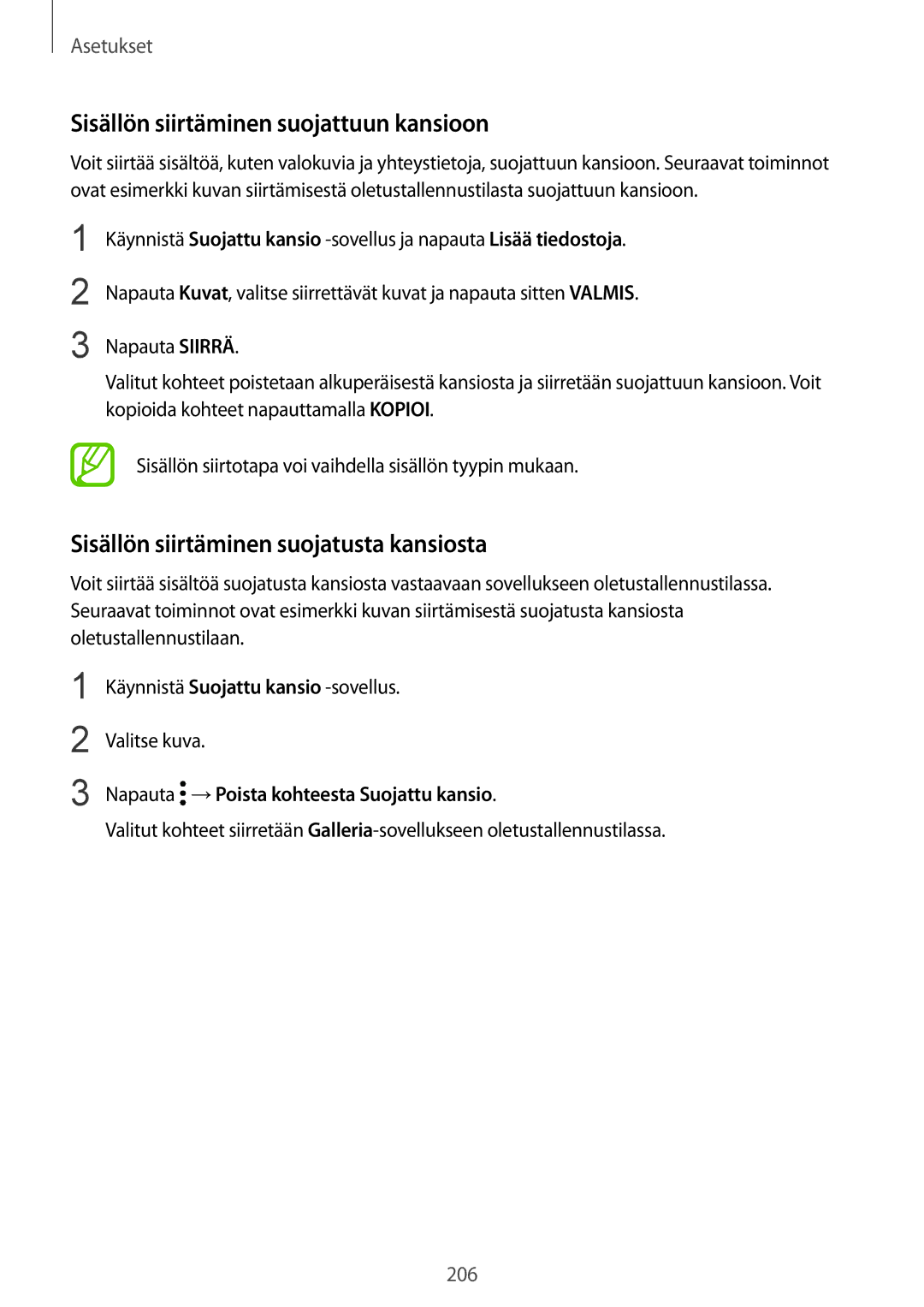 Samsung SM-G950FZKANEE, SM-G955FZIANEE Sisällön siirtäminen suojattuun kansioon, Sisällön siirtäminen suojatusta kansiosta 