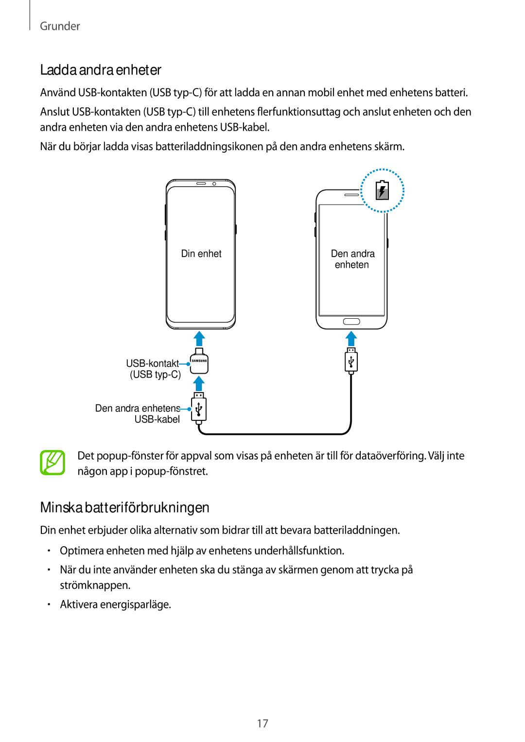 Samsung SM-G955FZKANEE, SM-G955FZIANEE, SM-G955FZSANEE, SM-G950FZVANEE manual Ladda andra enheter, Minska batteriförbrukningen 