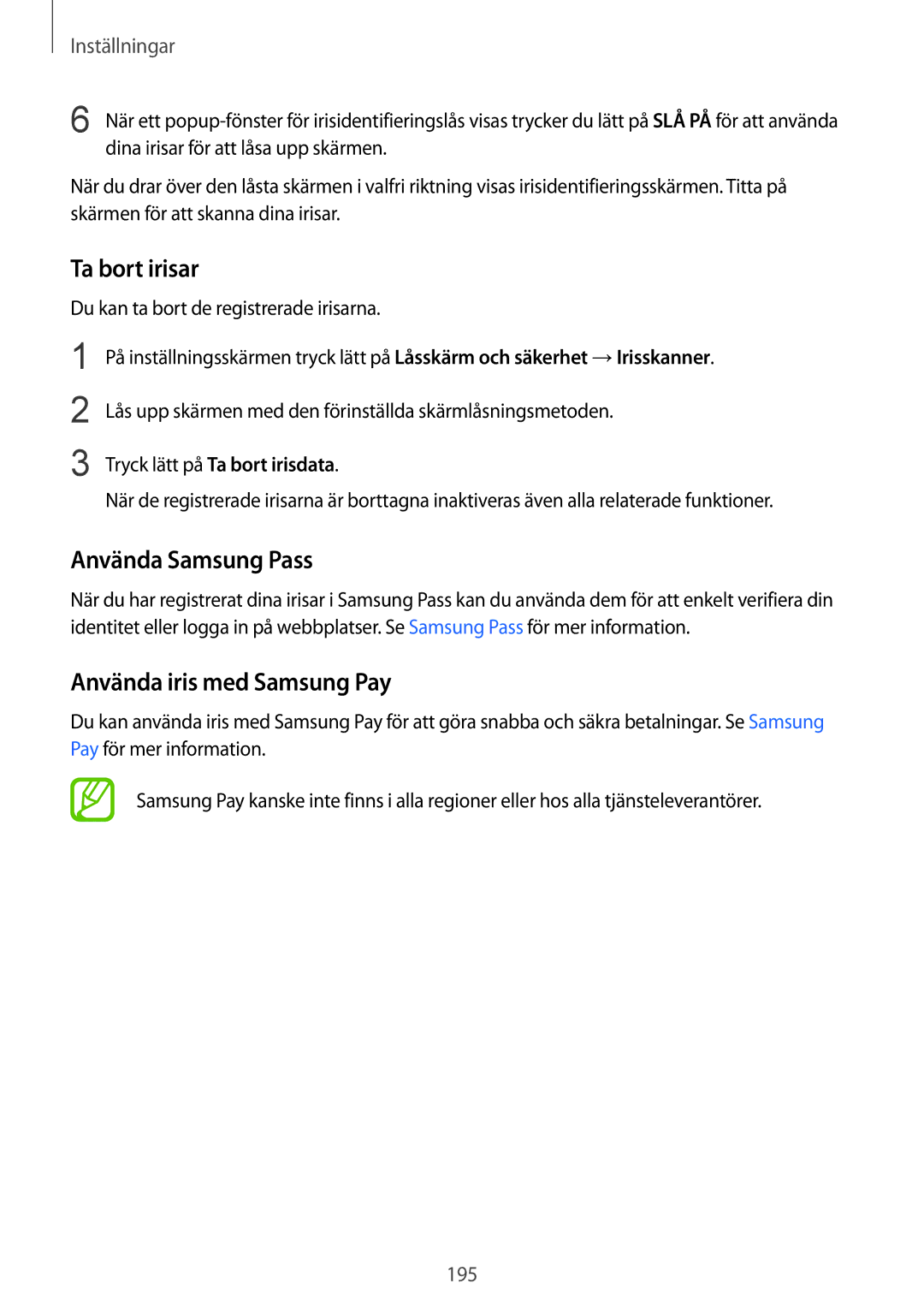 Samsung SM-G950FZVANEE Ta bort irisar, Använda Samsung Pass, Använda iris med Samsung Pay, Tryck lätt på Ta bort irisdata 