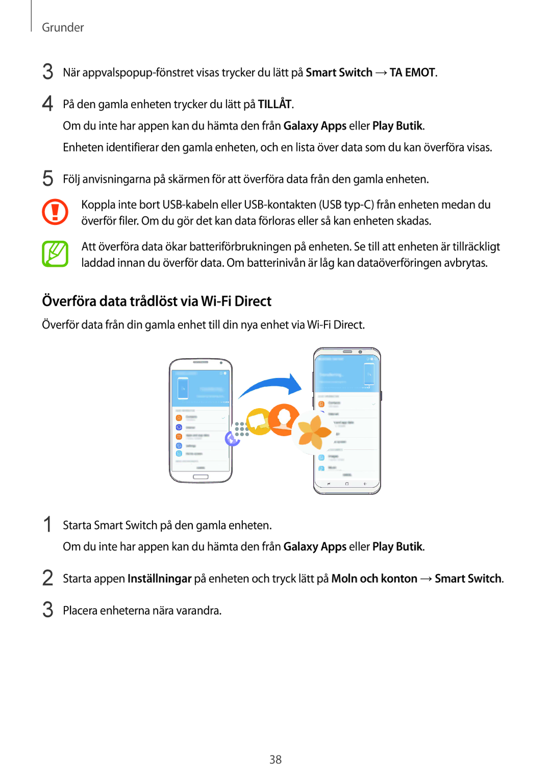 Samsung SM-G950FZKANEE, SM-G955FZIANEE, SM-G955FZKANEE, SM-G955FZSANEE manual Överföra data trådlöst via Wi-Fi Direct 