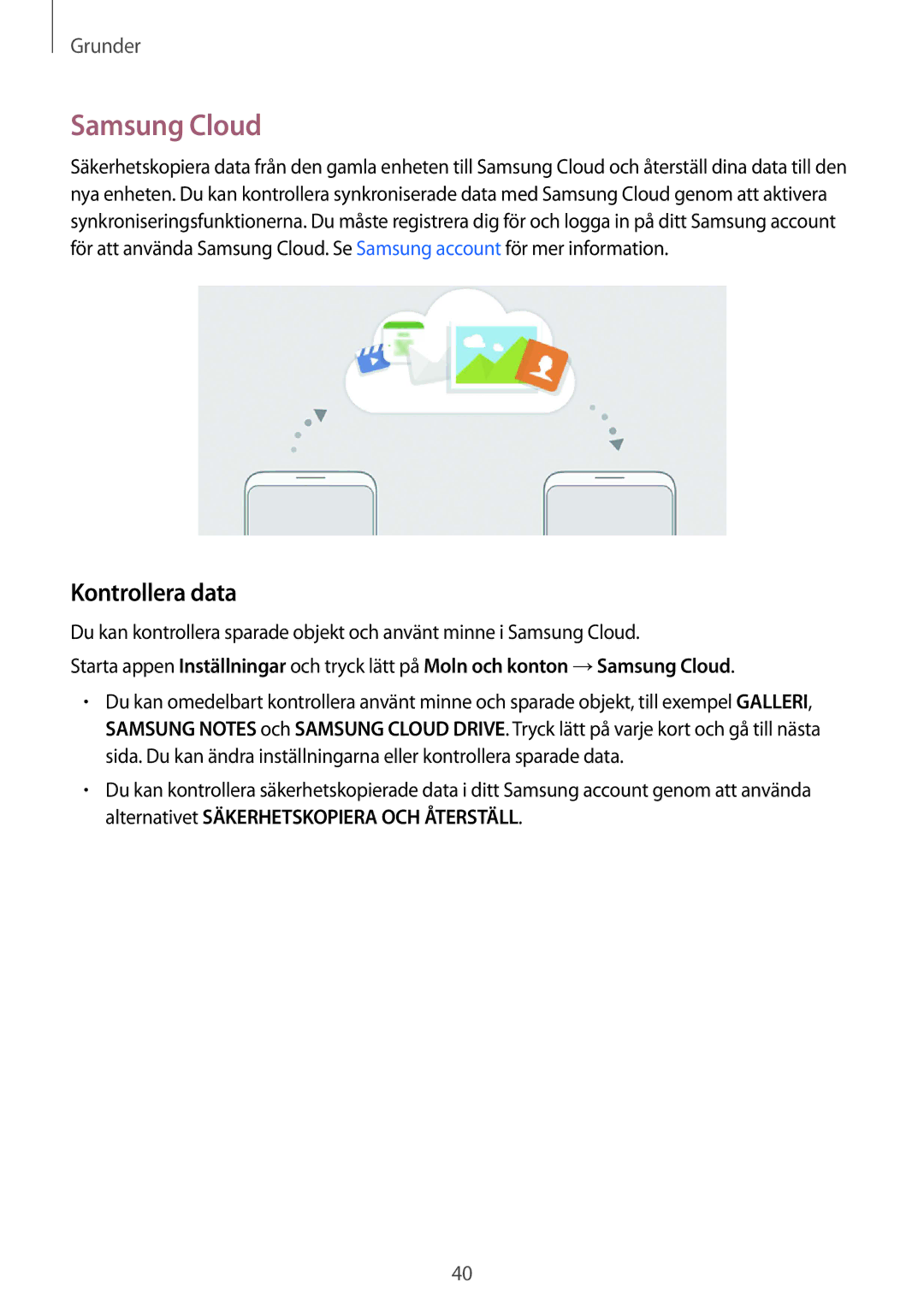 Samsung SM-G955FZIANEE, SM-G955FZKANEE, SM-G955FZSANEE, SM-G950FZVANEE, SM-G950FZIANEE manual Samsung Cloud, Kontrollera data 