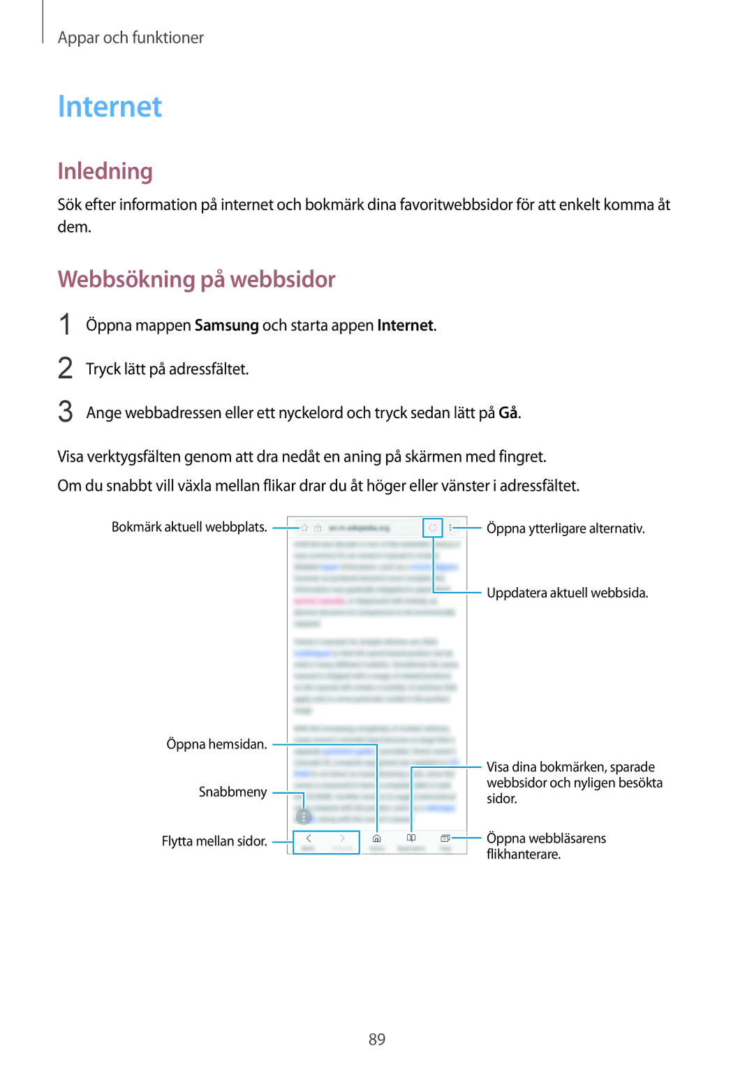 Samsung SM-G955FZKANEE, SM-G955FZIANEE, SM-G955FZSANEE, SM-G950FZVANEE, SM-G950FZIANEE Internet, Webbsökning på webbsidor 