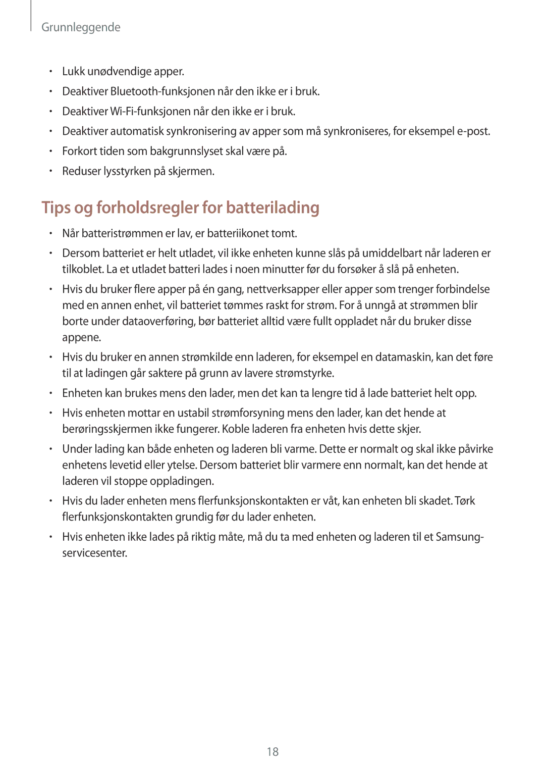 Samsung SM-G950FZSANEE manual Tips og forholdsregler for batterilading, Når batteristrømmen er lav, er batteriikonet tomt 