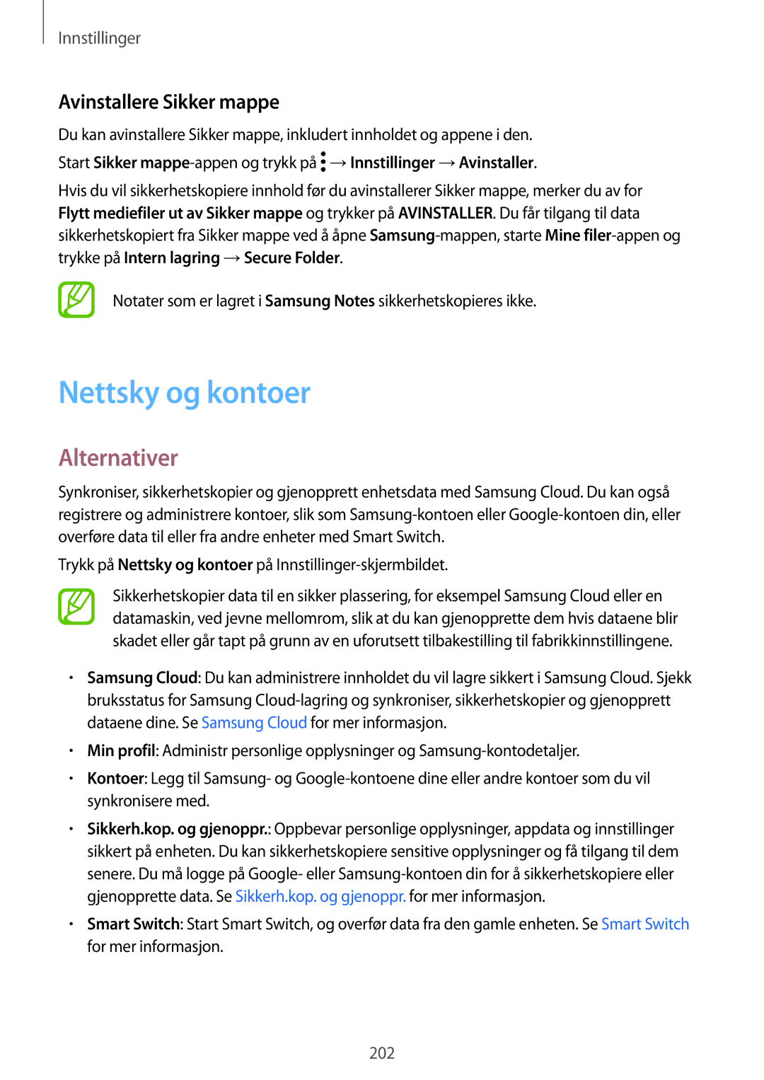 Samsung SM-G950FZVANEE, SM-G955FZIANEE, SM-G955FZKANEE, SM-G955FZSANEE manual Nettsky og kontoer, Avinstallere Sikker mappe 