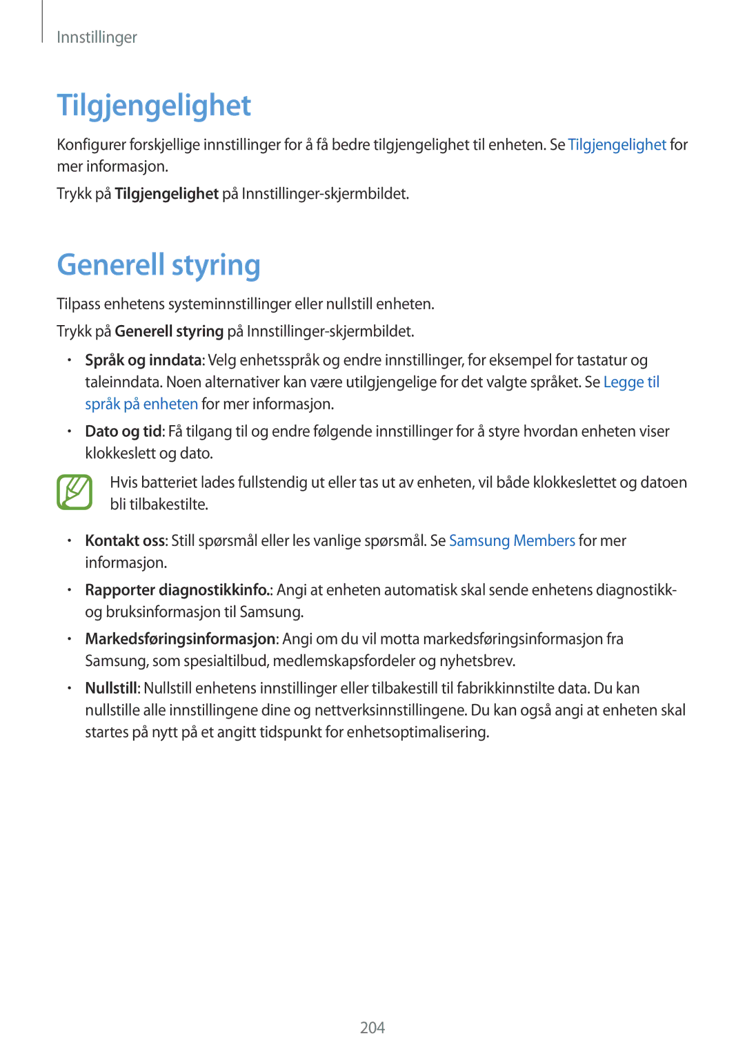 Samsung SM-G955FZVANEE, SM-G955FZIANEE, SM-G955FZKANEE, SM-G955FZSANEE, SM-G955FZVDNEE manual Tilgjengelighet, Generell styring 