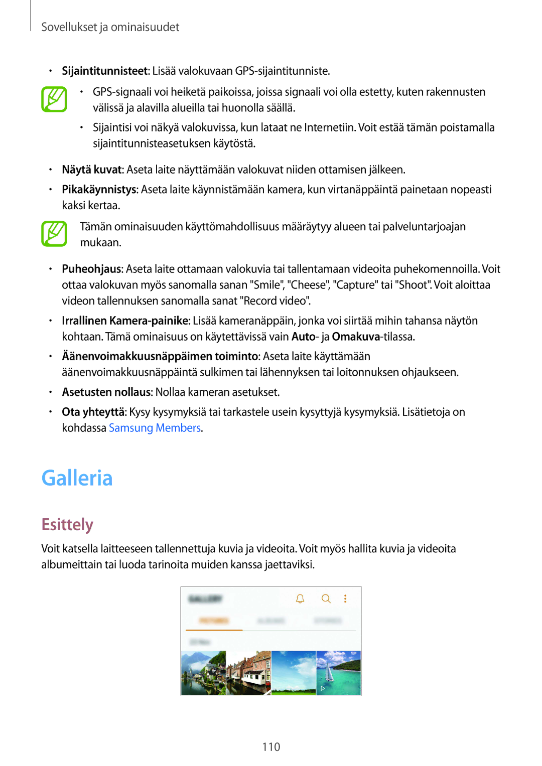 Samsung SM-G955FZIANEE, SM-G955FZKANEE, SM-G955FZSANEE, SM-G955FZVDNEE, SM-G950FZVANEE, SM-G950FZIANEE manual Galleria, Esittely 