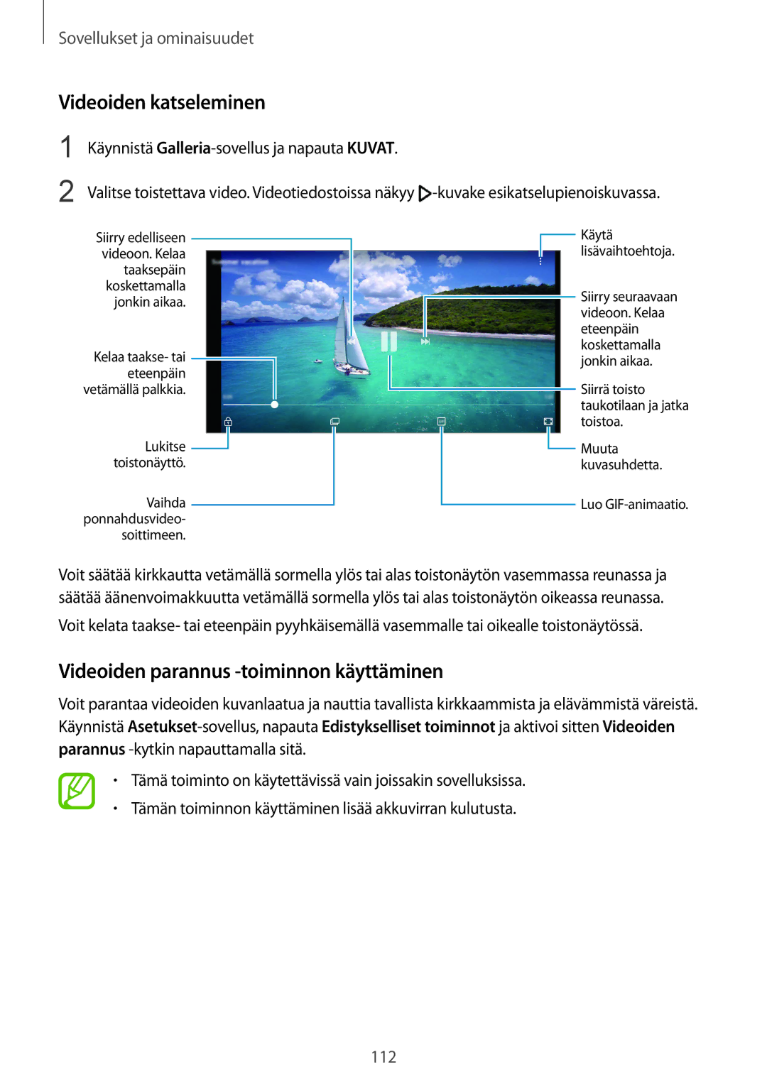 Samsung SM-G955FZSANEE, SM-G955FZIANEE, SM-G955FZKANEE Videoiden katseleminen, Videoiden parannus -toiminnon käyttäminen 