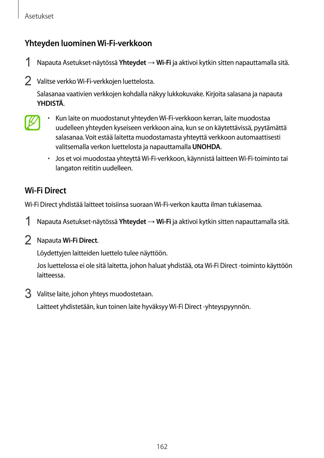 Samsung SM-G955FZSANEE, SM-G955FZIANEE, SM-G955FZKANEE manual Yhteyden luominen Wi-Fi-verkkoon, Napauta Wi-Fi Direct 