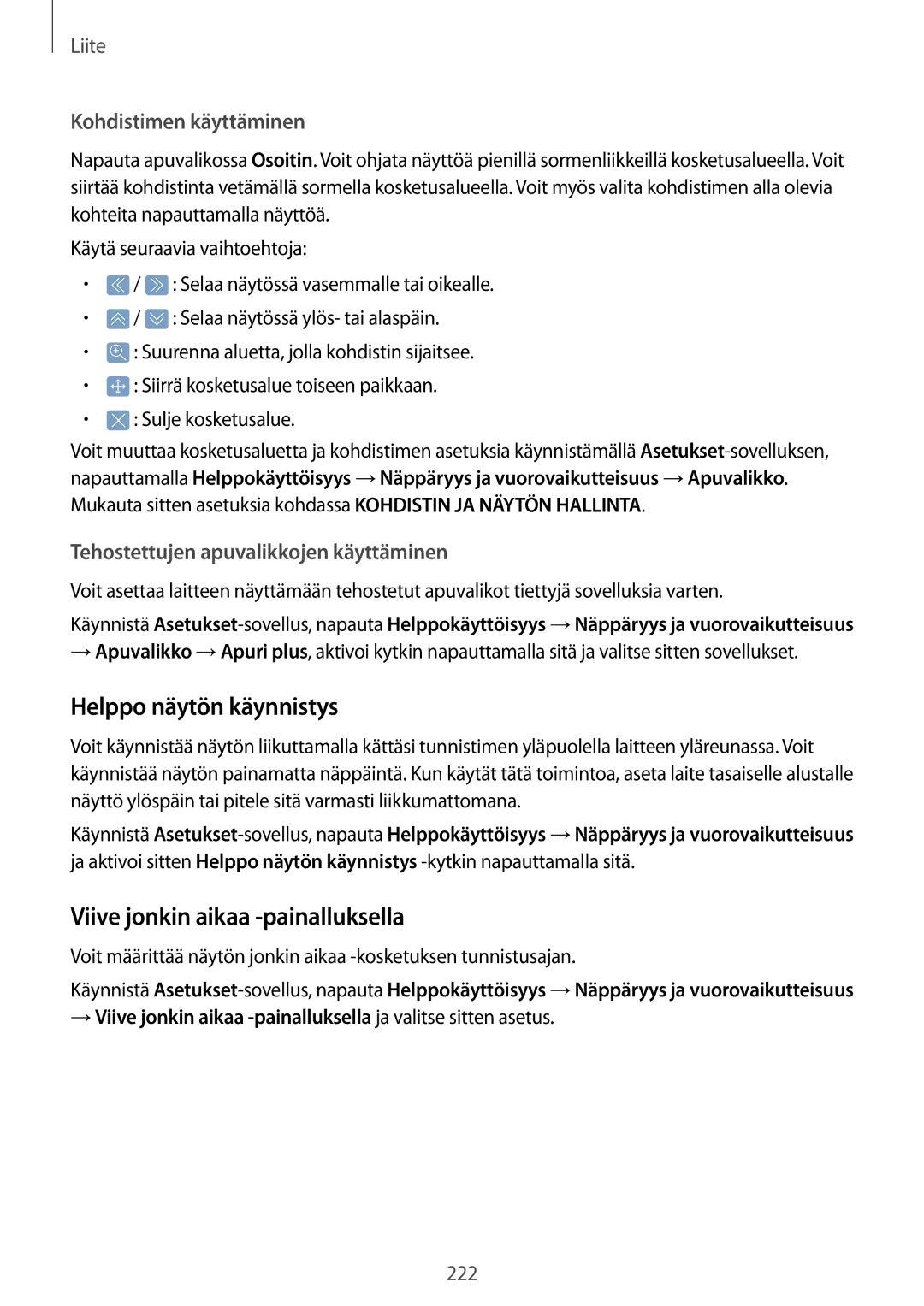 Samsung SM-G955FZSANEE manual Helppo näytön käynnistys, Viive jonkin aikaa -painalluksella, Kohdistimen käyttäminen 