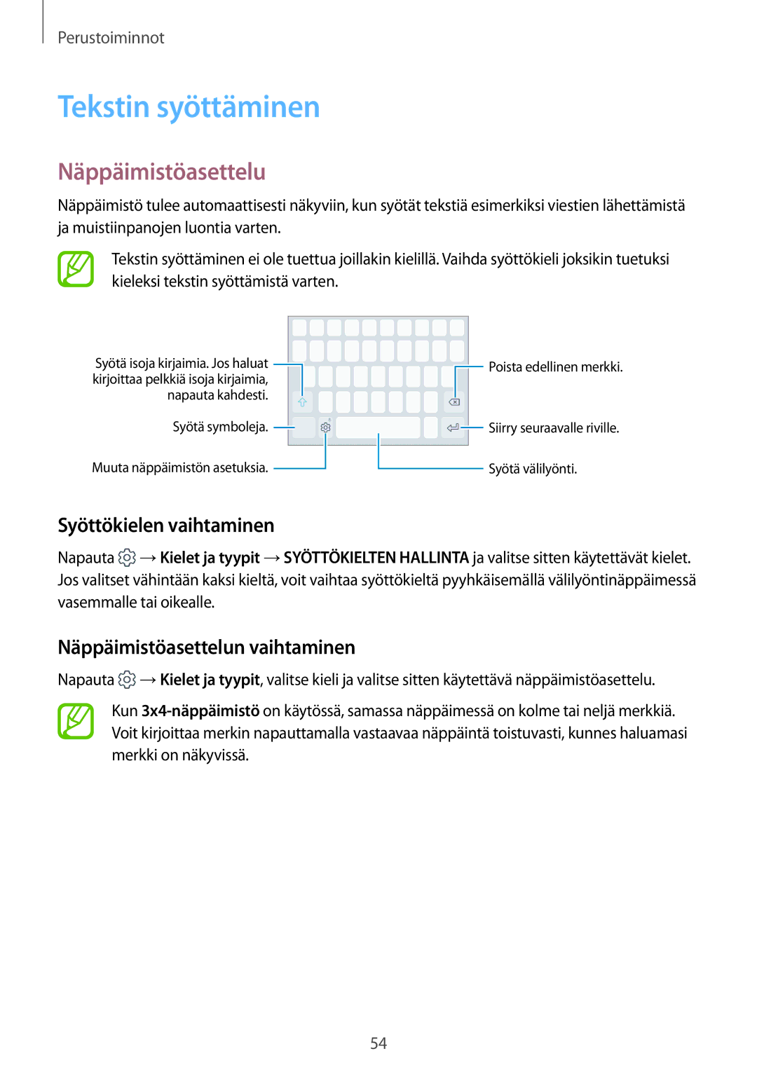 Samsung SM-G950FZVANEE, SM-G955FZIANEE, SM-G955FZKANEE Tekstin syöttäminen, Näppäimistöasettelu, Syöttökielen vaihtaminen 