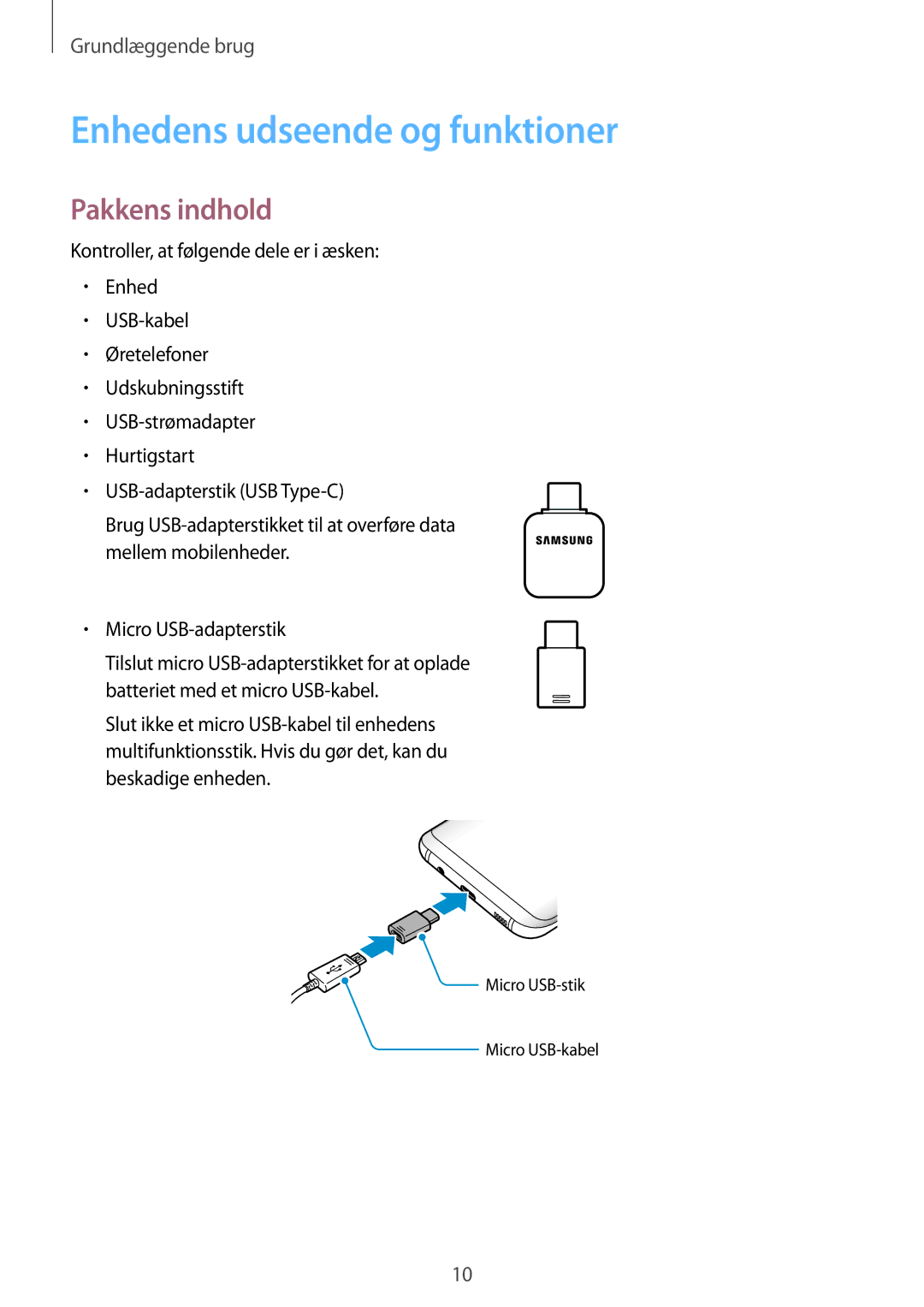 Samsung SM-G955FZIANEE, SM-G955FZKANEE, SM-G955FZSANEE, SM-G955FZVDNEE manual Enhedens udseende og funktioner, Pakkens indhold 